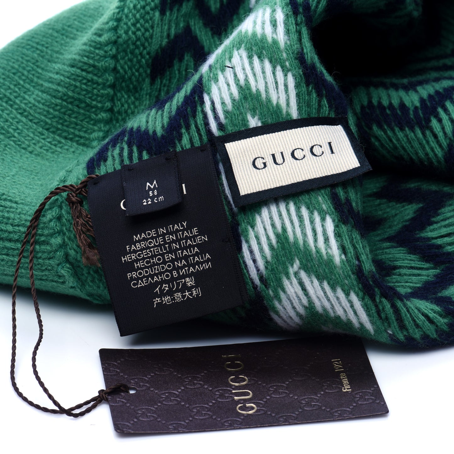 Wool Tricot Zaggede Beanie Hat M Grass Green Blue