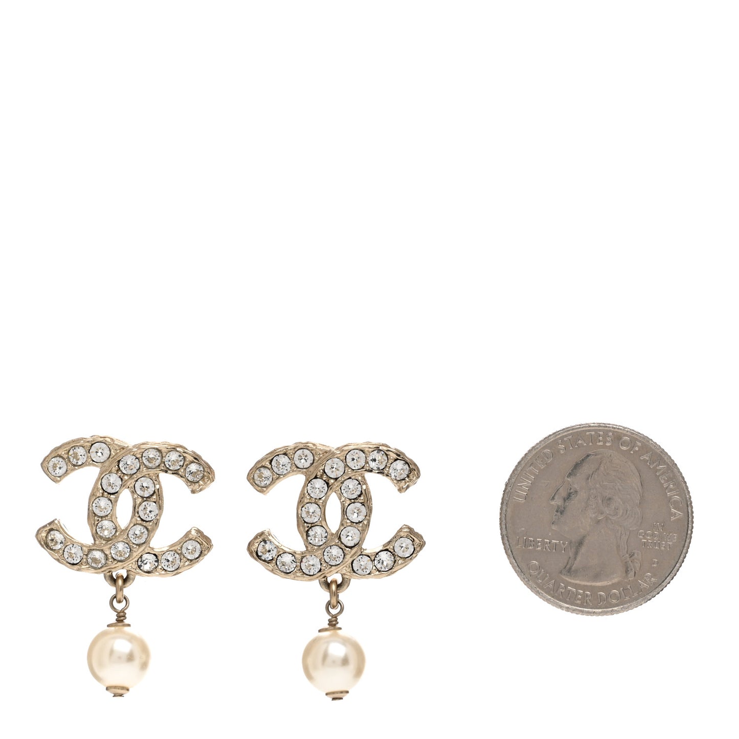Pearl Crystal CC Drop Earrings Gold