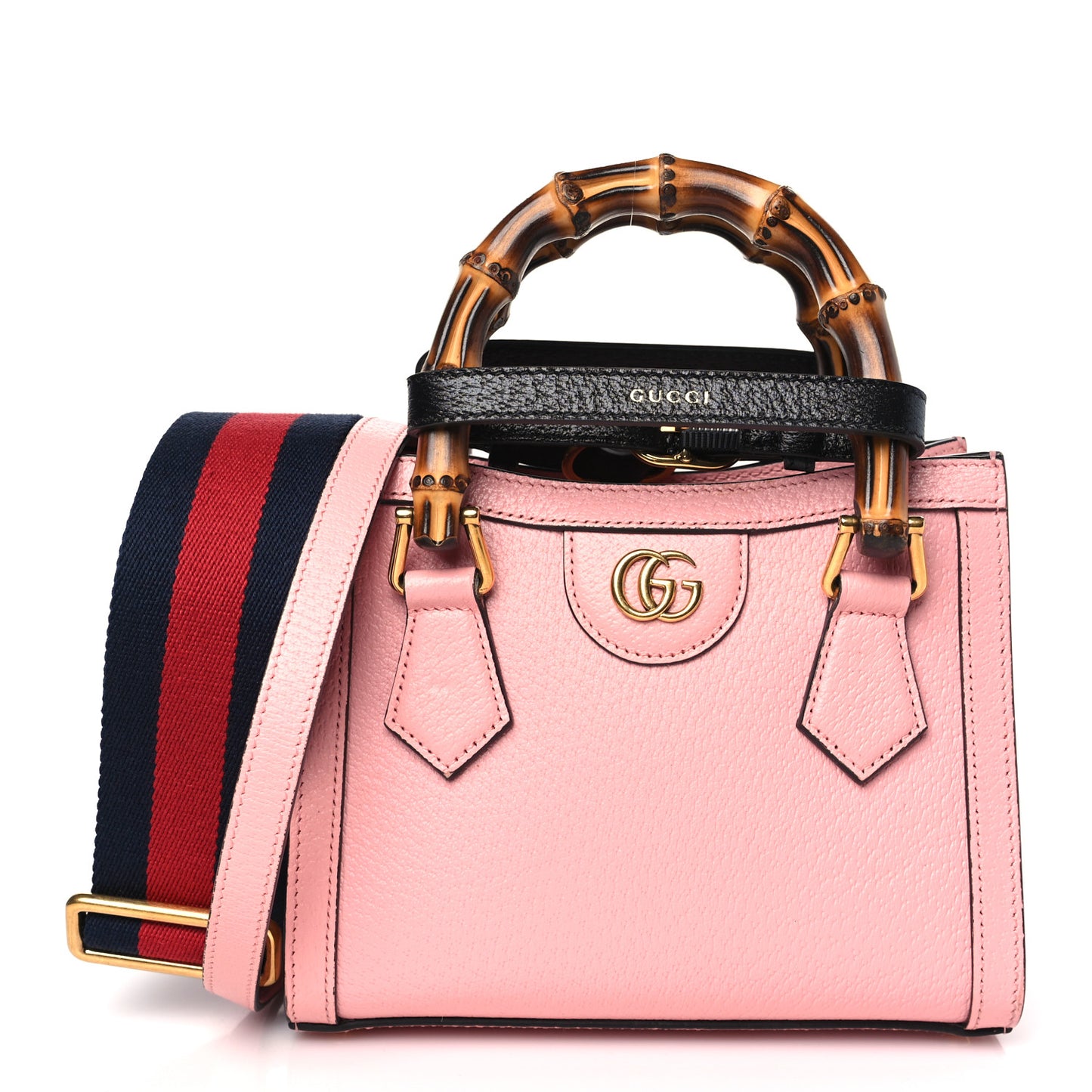 Textured Dollar Calfskin Web Mini Diana Tote Bag Wild Rose Black