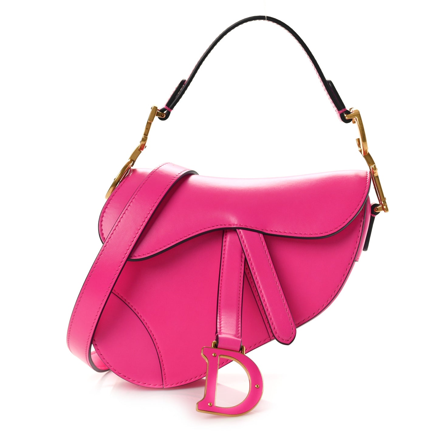 Supple Calfskin Mini Saddle Bag With Strap Passion Pink