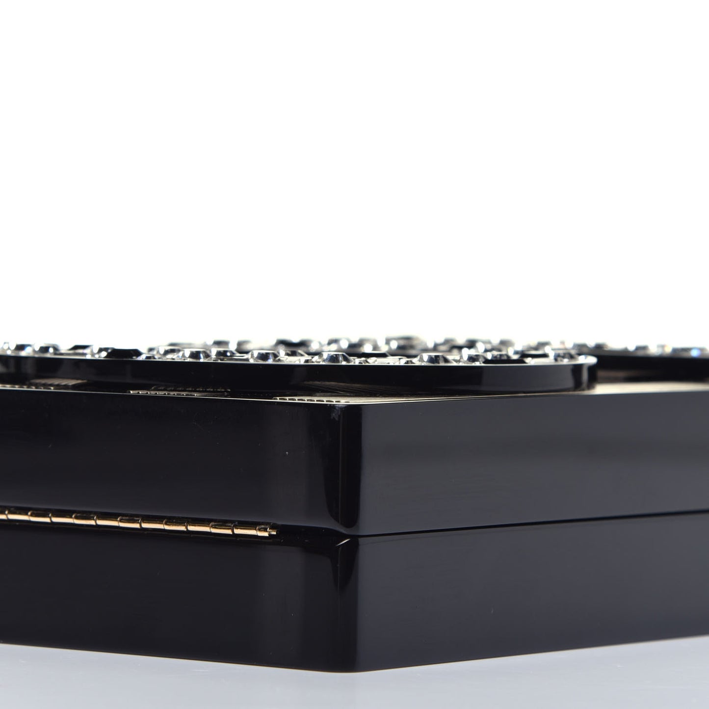 Plexiglass Strass Mosaic No 5 Minaudière Clutch Black Gold