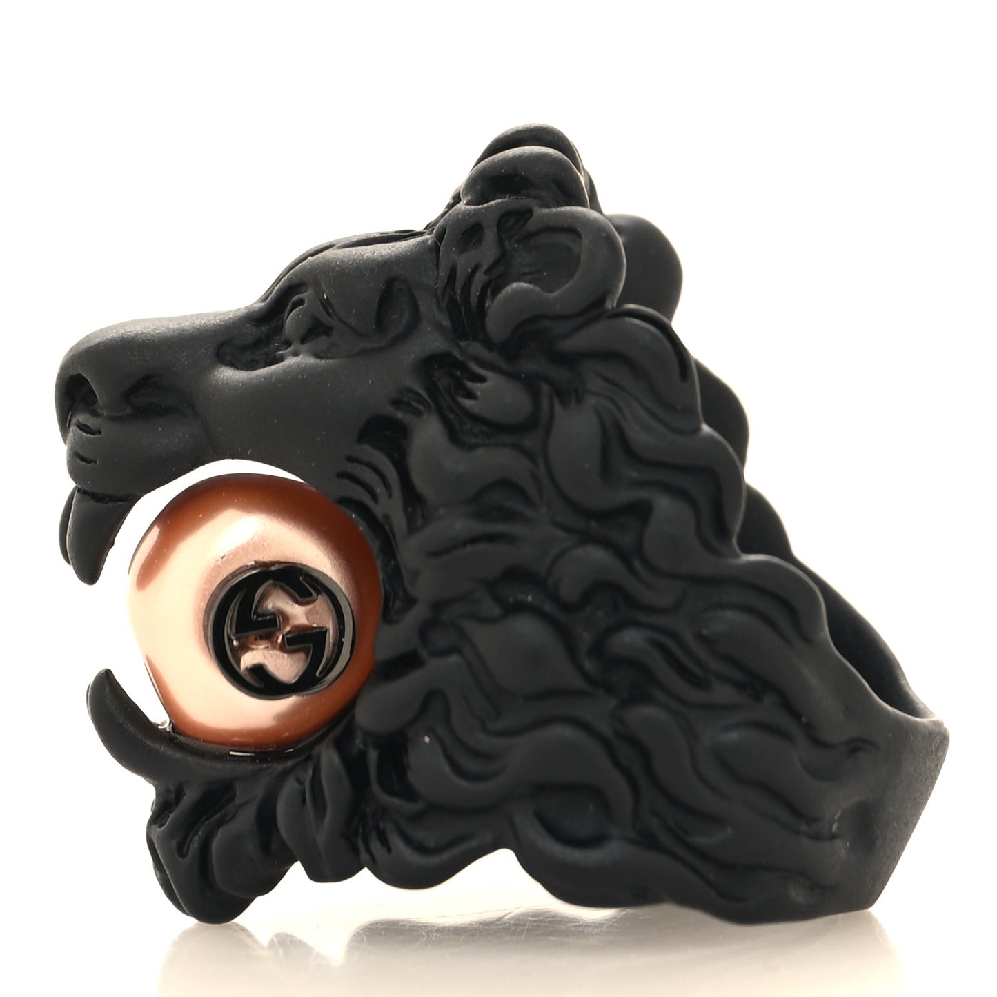 Glass Pearl Lion Head Ring 52 6 Black Pink