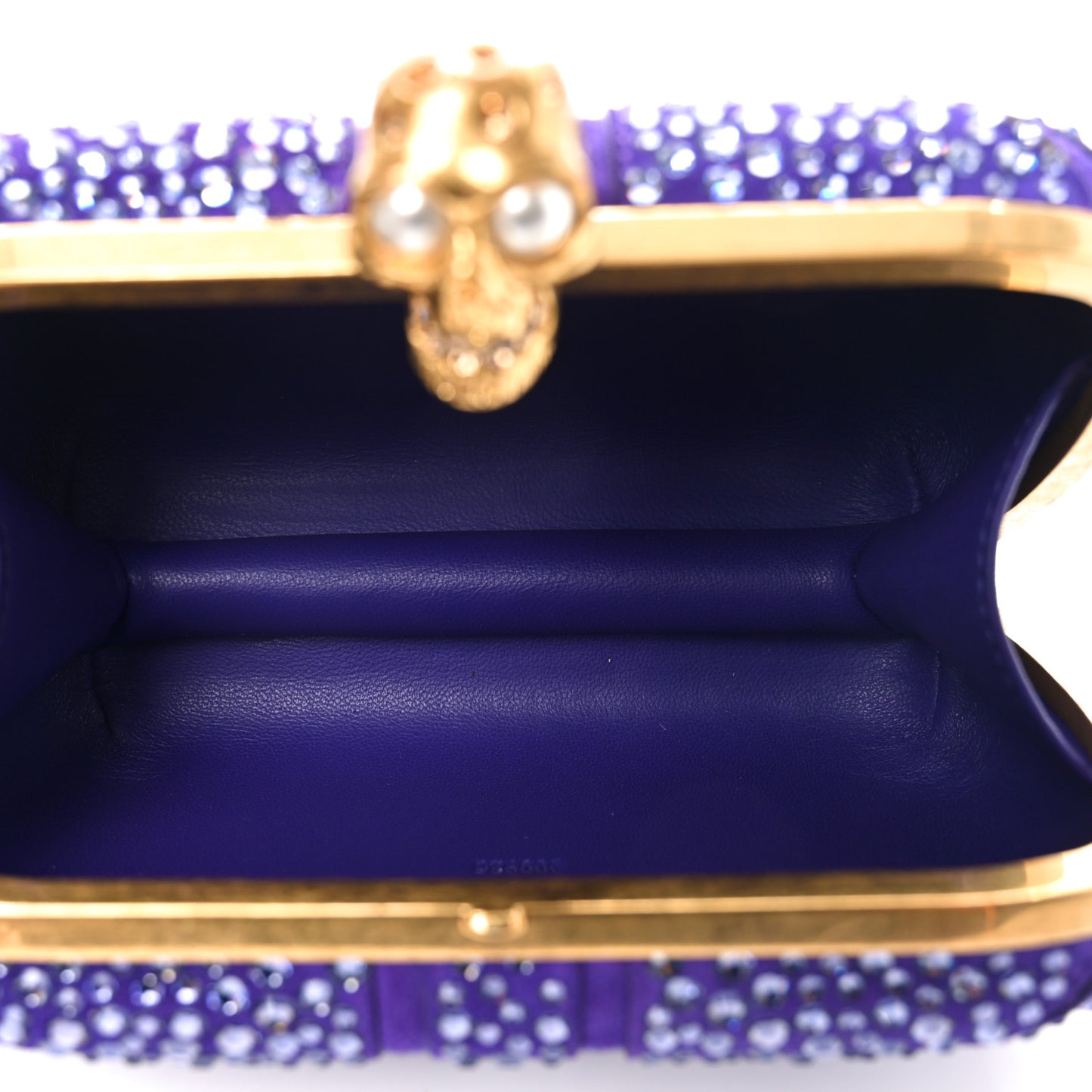 Suede Crystal Britannia Skull Box Clutch Purple