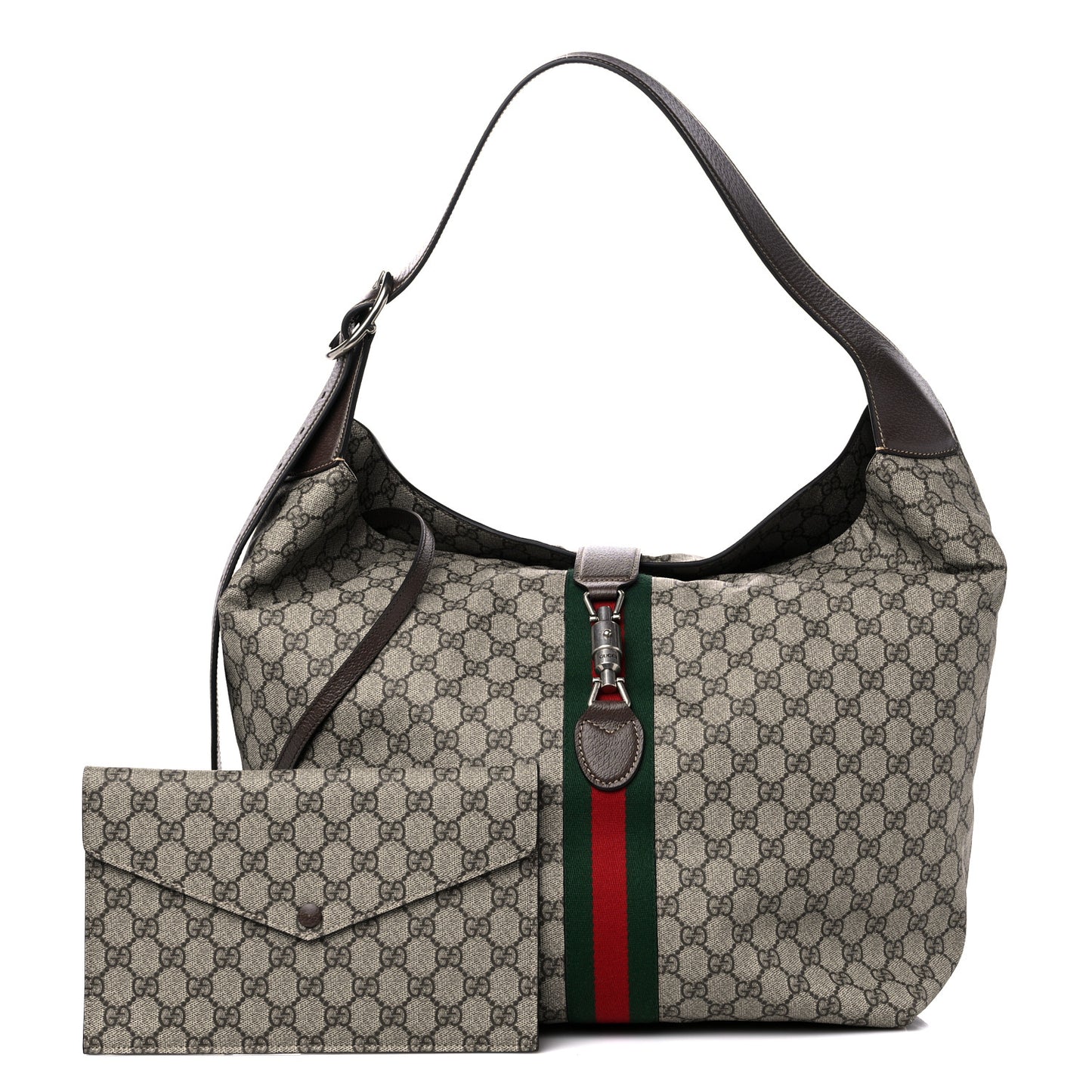Tender GG Supreme Monogram Textured Dollar Calfskin Web Medium Jackie 1961 Crossbody Bag Beige Ebony New Acero