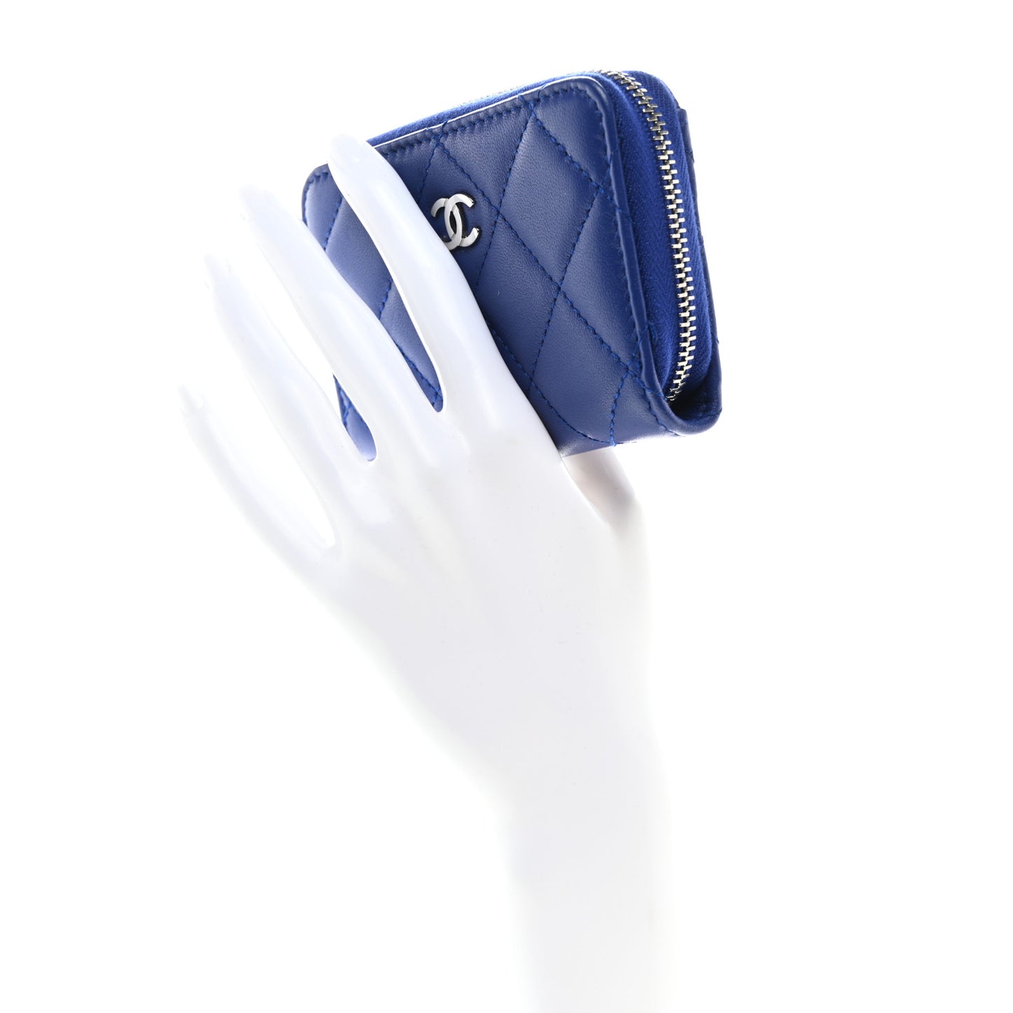 Lambskin Quilted Zip Around Coin Purse Wallet Blue