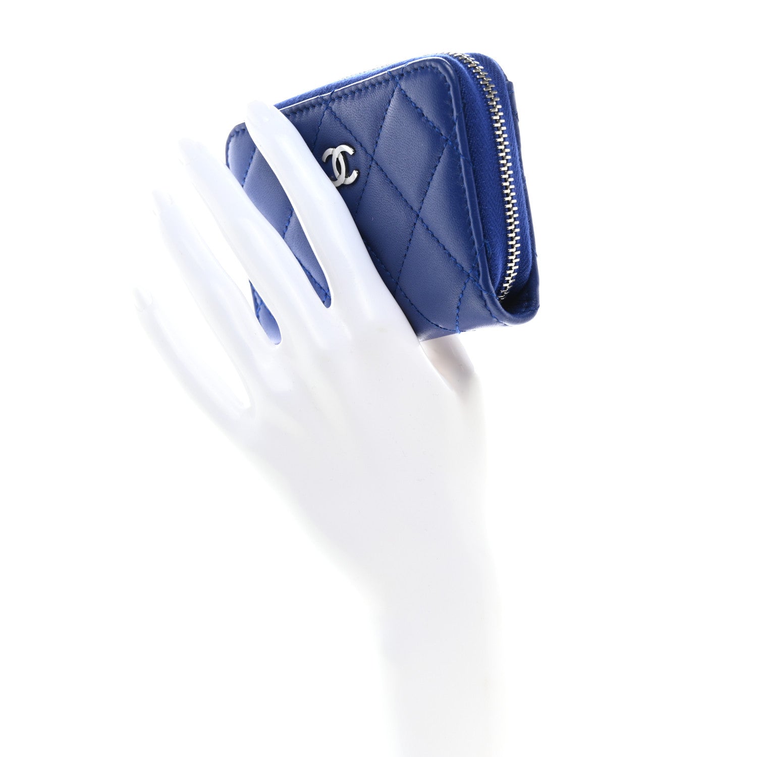 Chanel Lambskin Quilted Zip Around Coin Purse Wallet Blue 2 of 9