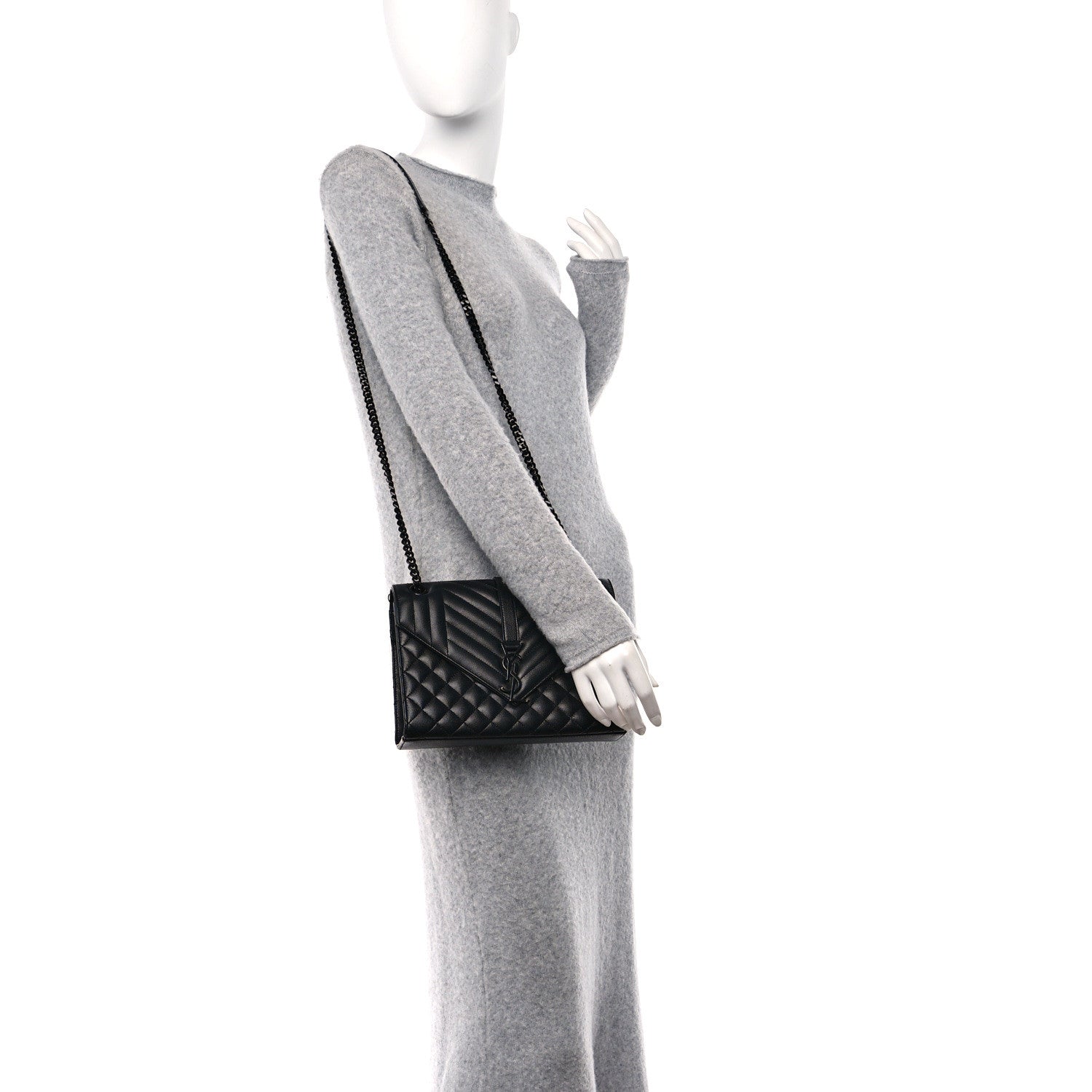 Saint Laurent Grain De Poudre Textured Mixed Matelasse Triquilt Medium Monogram Monochrome Satchel Black 2 of 9
