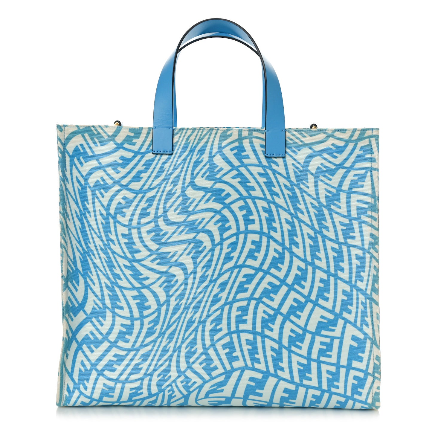 X SARAH COLEMAN Glazed Canvas Vitello King FF Vertigo Shopping Tote Bag Cyber Blue White