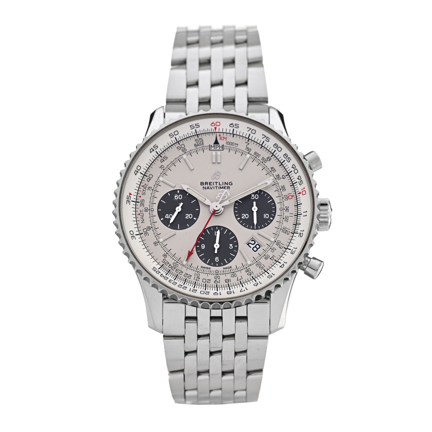 Stainless Steel 42mm Navitimer Chronograph Automatic Watch White AB0121