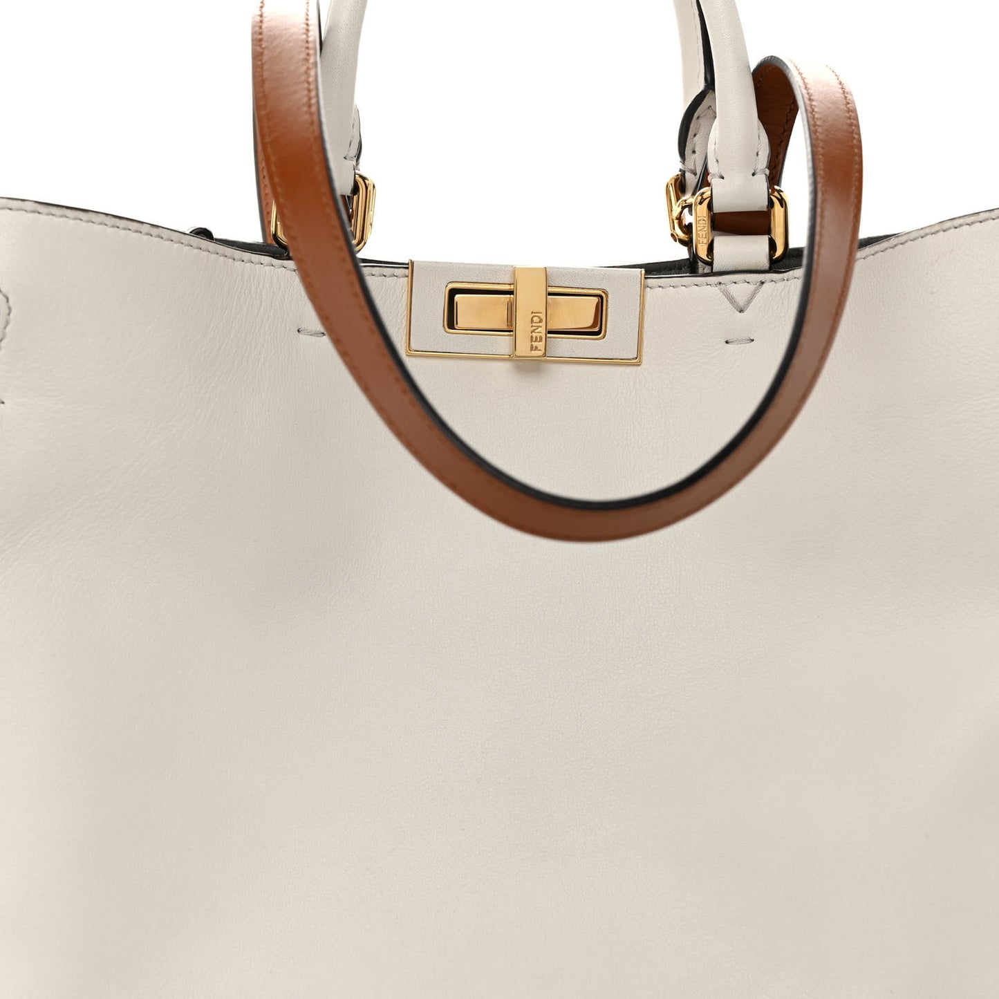 Vitello Seta Century Small Peekaboo X-Tote White Brandy