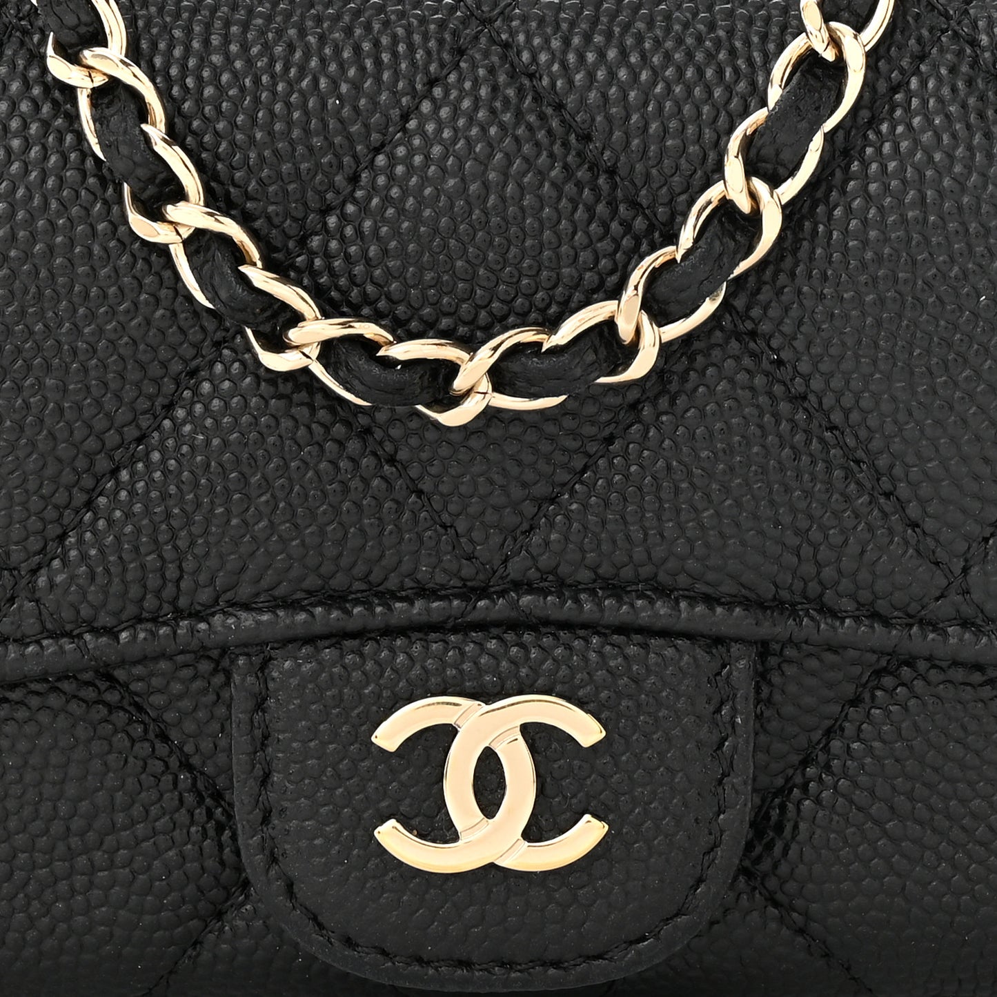 Caviar Quilted Mini Chain Belt Bag Black