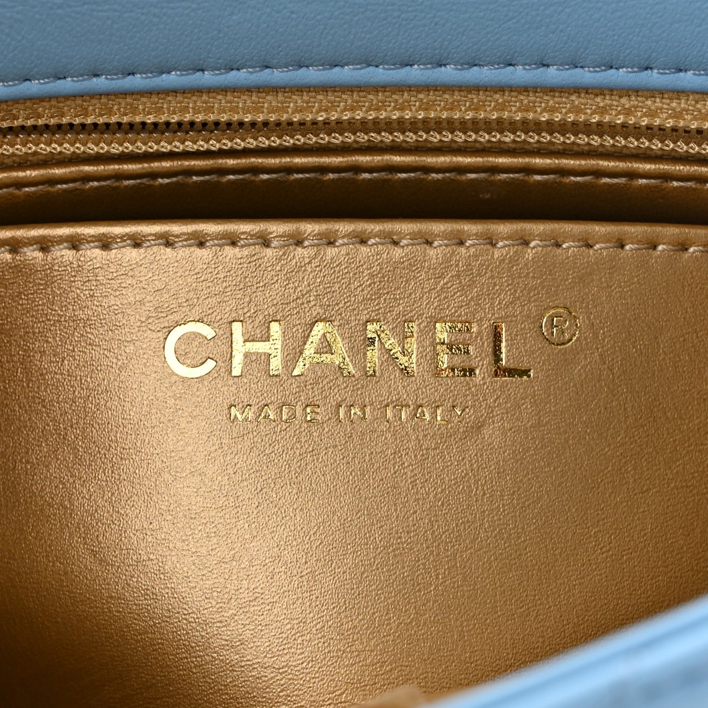 Lambskin Quilted Mini Pearl Crush Flap Light Blue