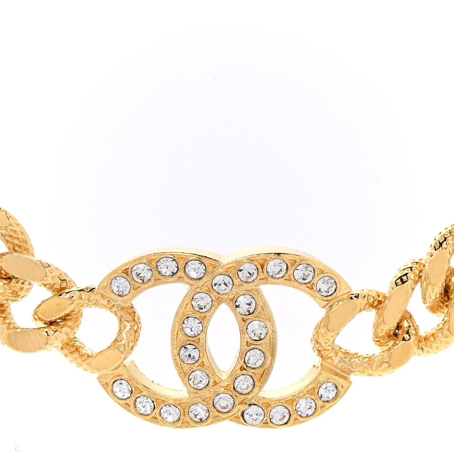 Crystal Chain Link CC Choker Necklace Gold