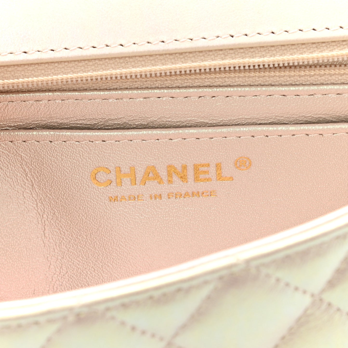 Iridescent Lambskin Quilted Mini Rectangular Flap Ivory