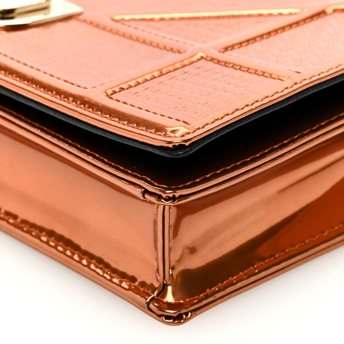 Metallic Patent Micro-Cannage Diorama Wallet on Chain Pouch Orange