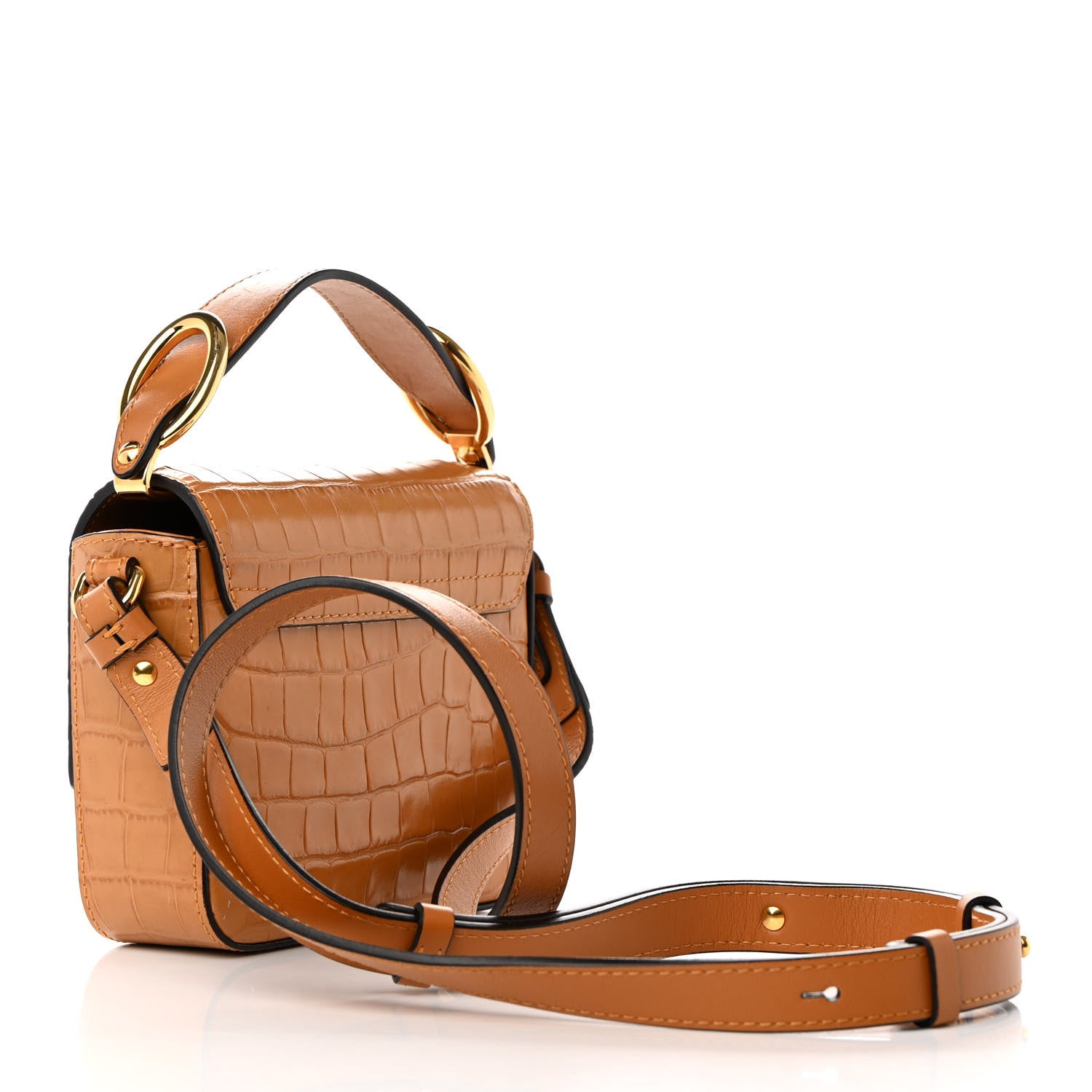 Chloe Calfskin Crocodile Embossed Mini C Double Carry Autumnal Brown 3 of 14