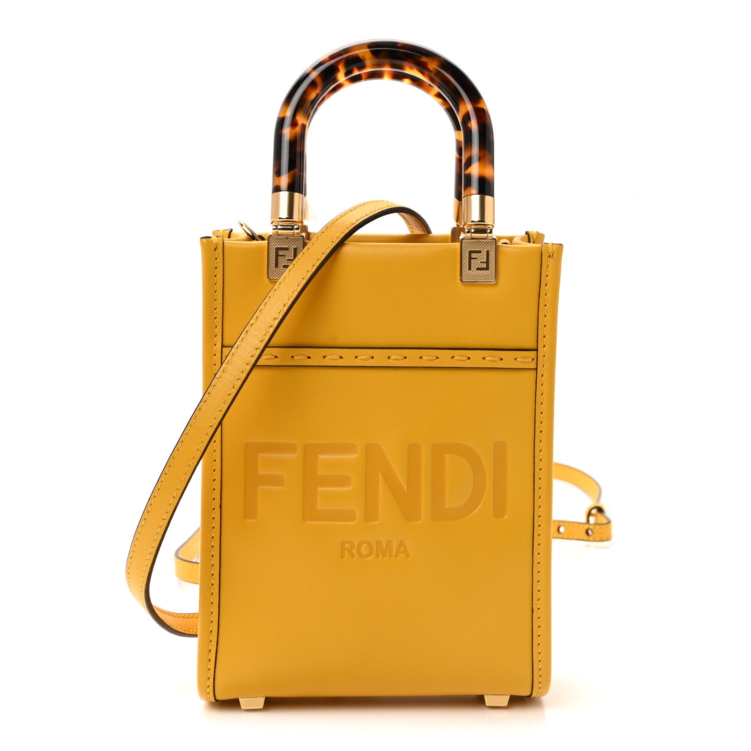 Fendi Vitello King Plexiglass Logo Embossed Mini Fendi Sunshine