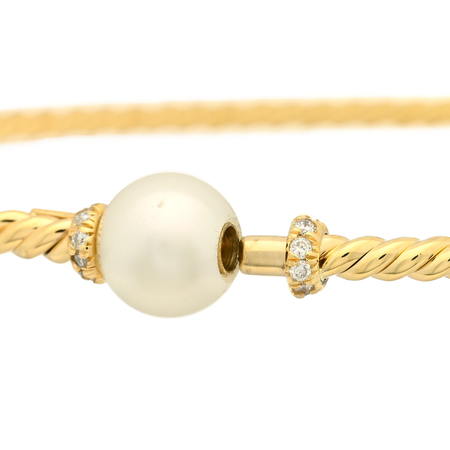 18K Yellow Gold Diamond Pearl 7mm Solari Station Bracelet