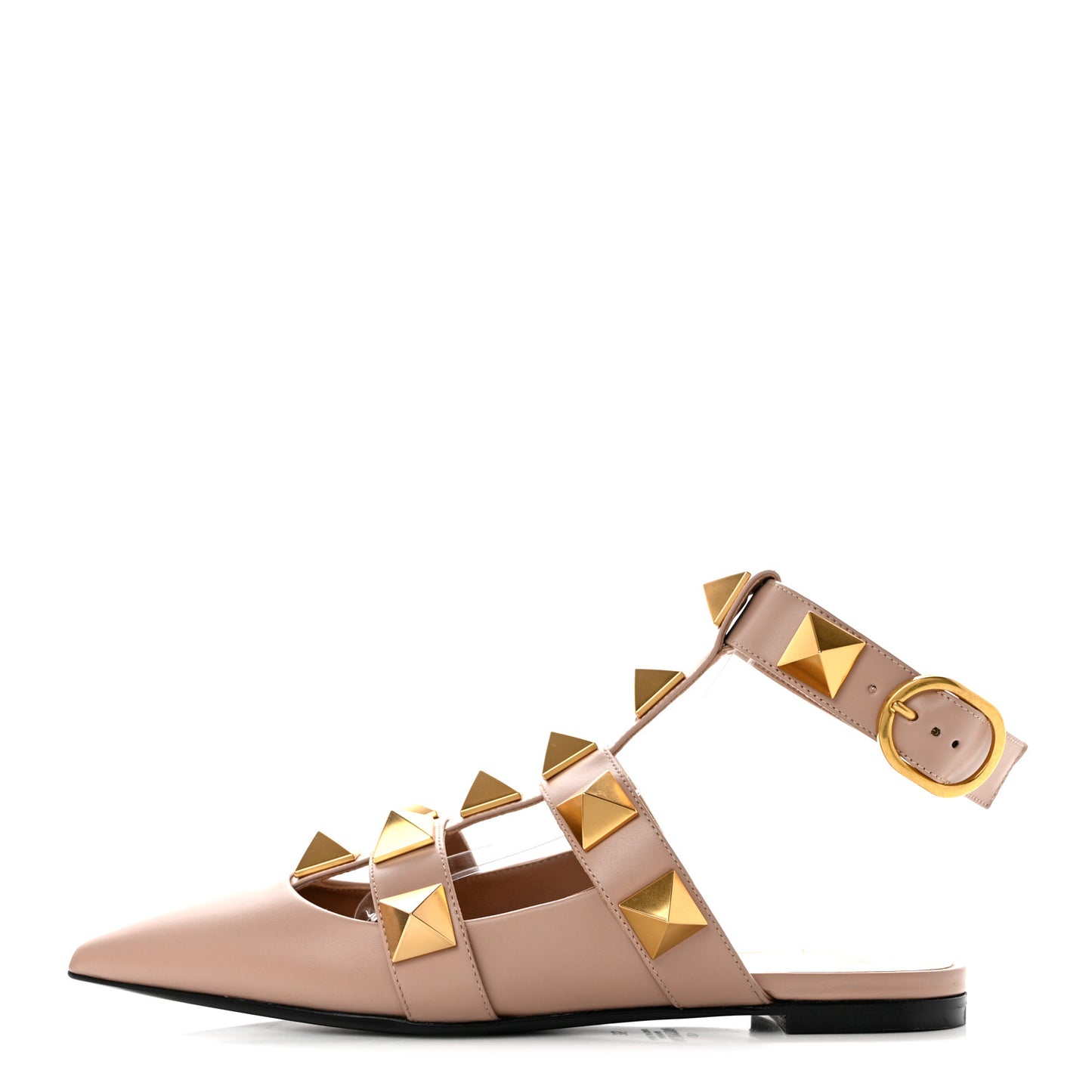 Calfskin Roman Stud Ankle Strap Flat Mules 35 Rose Cannelle