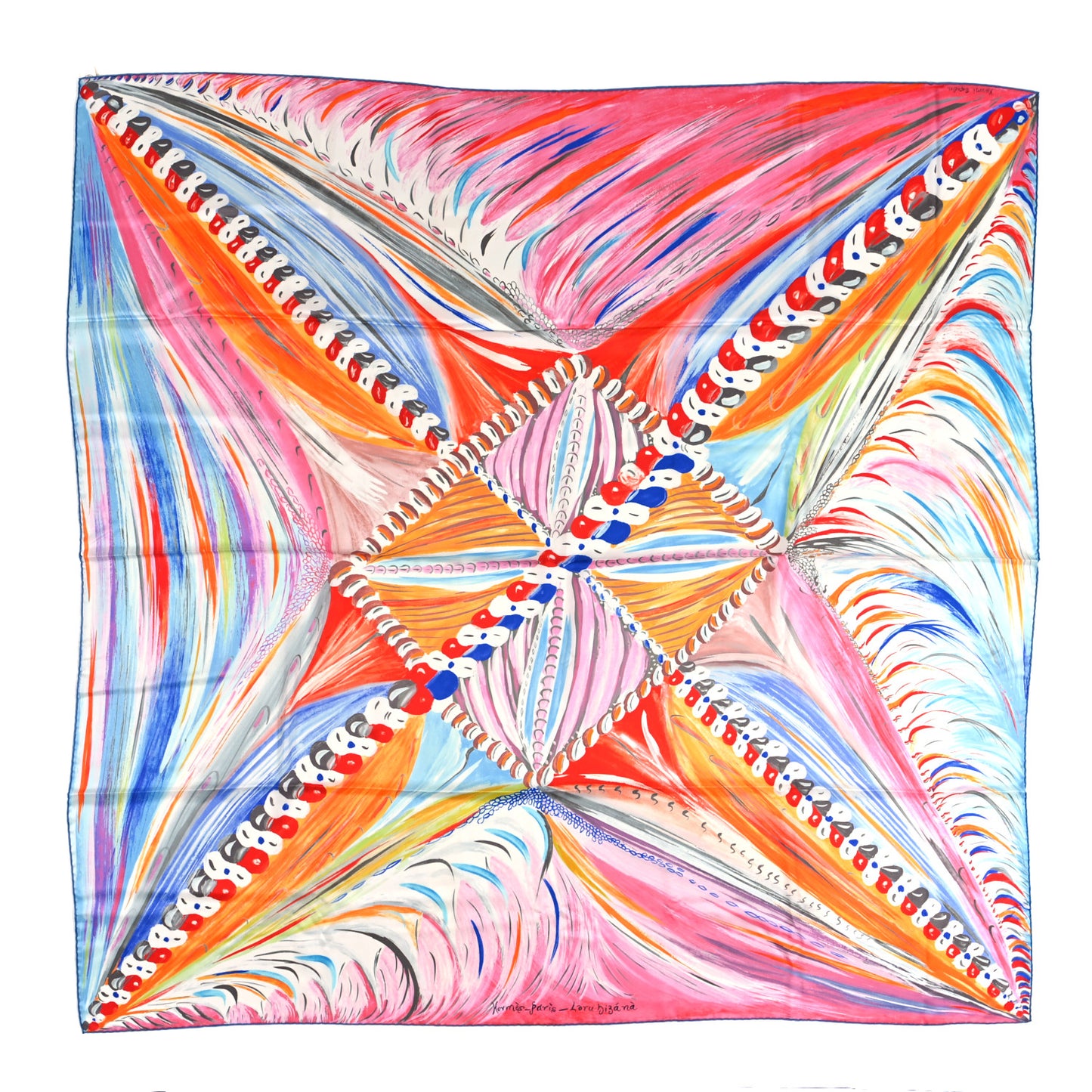 Silk Carre Geant Summer Petit Duc Scarf 140 Rose Orange Turquoise