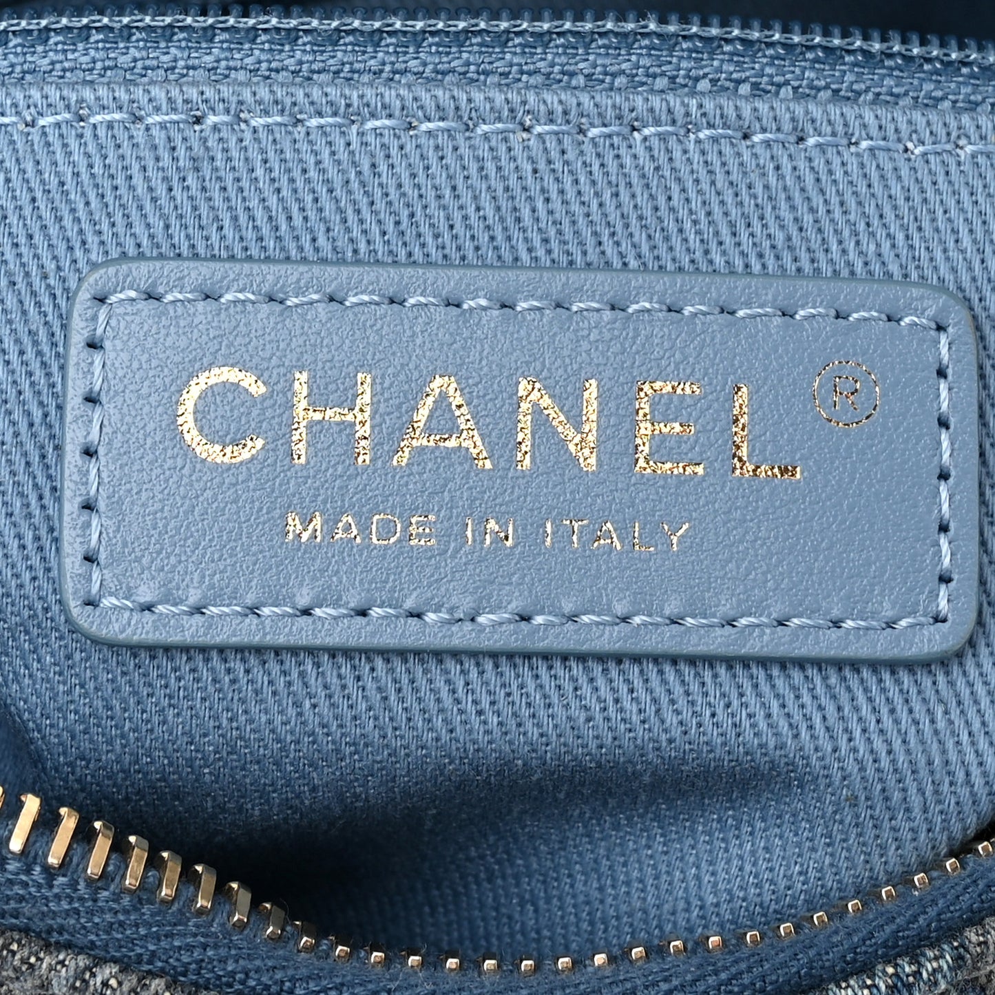 Denim Printed Destination Chenonceau Bowling Bag Blue Grey White
