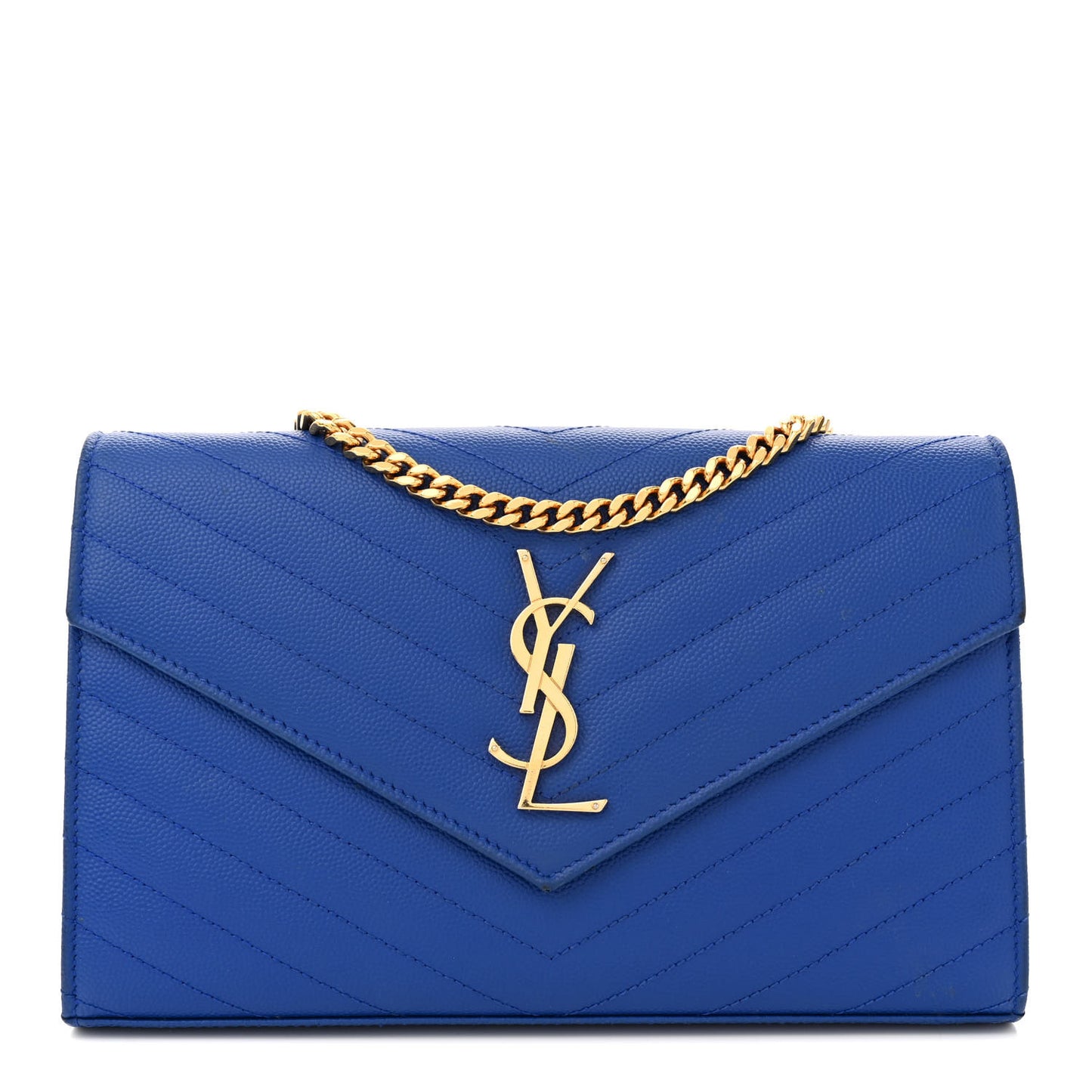 Grain De Poudre Matelasse Chevron Monogram Chain Wallet Blue Majorelle