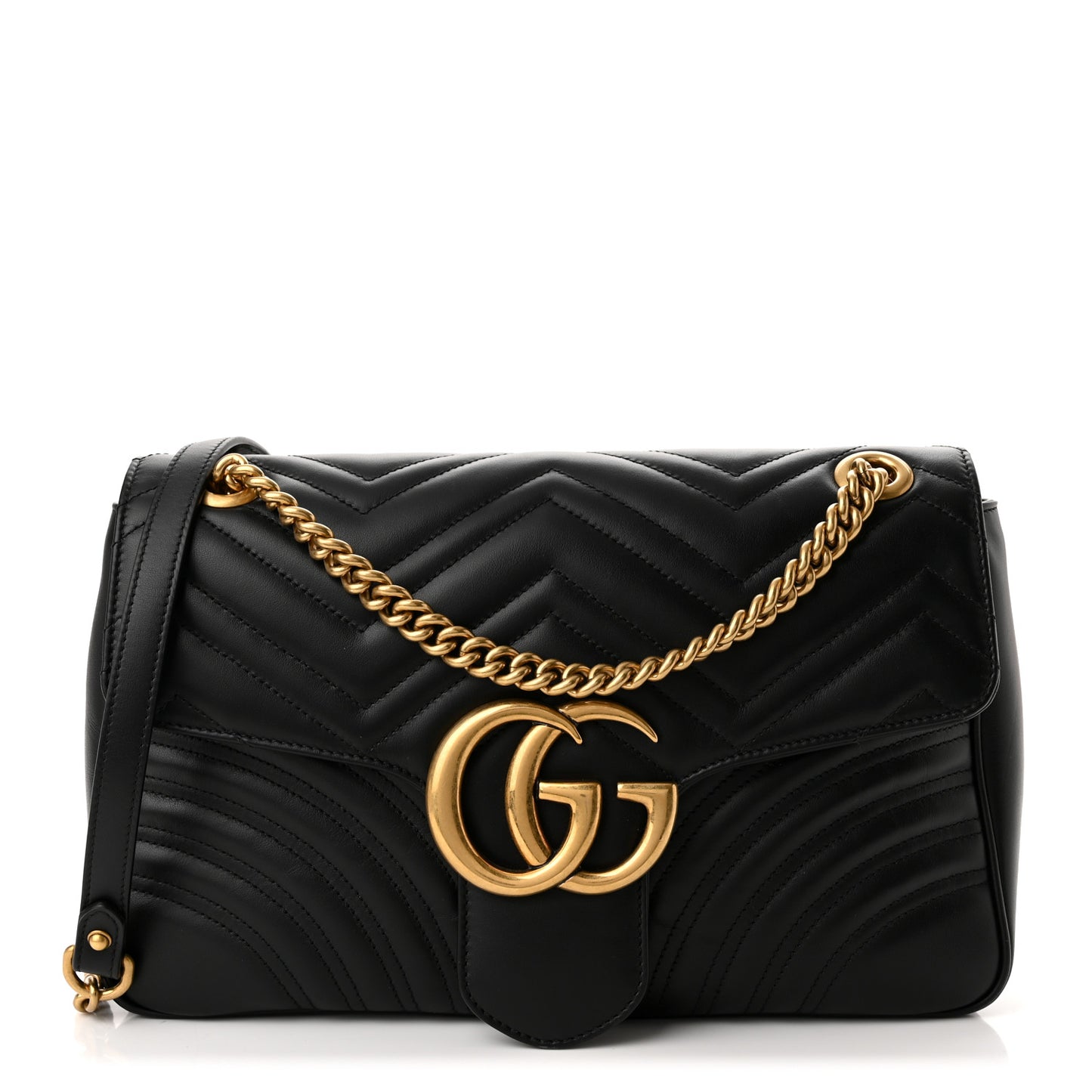 Calfskin Matelasse Medium GG Marmont Shoulder Bag Black