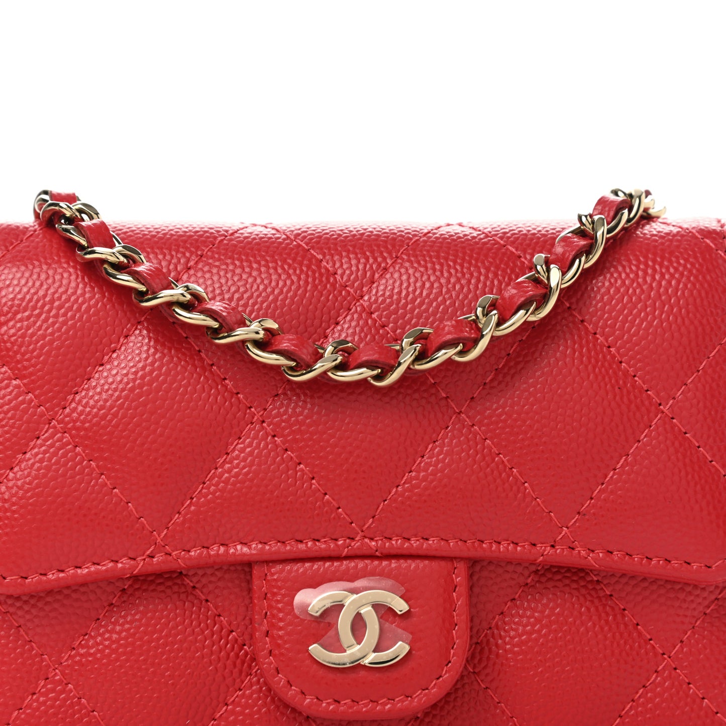 Caviar Quilted Mini Chain Bag Red