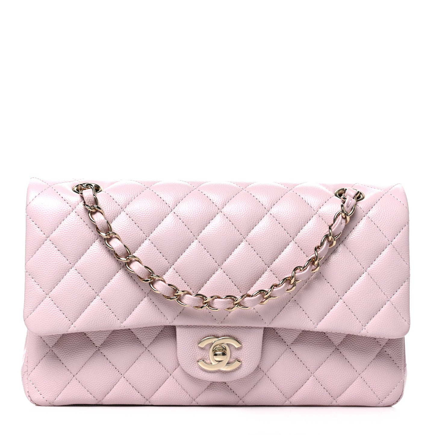 Caviar Quilted Medium Double Flap Light Pink