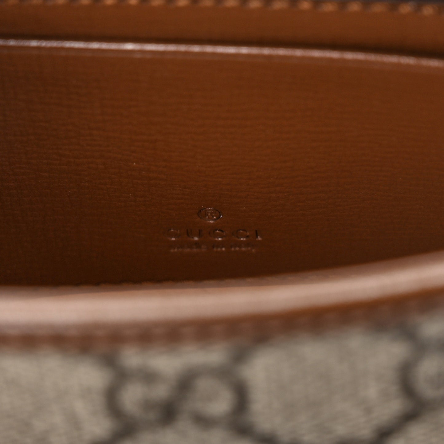 GG Supreme Monogram Azalea Calfskin Web Horsebit 1955 Wallet On Strap Beige Ebony Brown Sugar