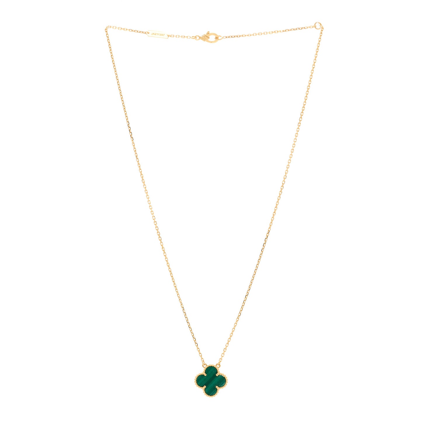 18K Yellow Gold Malachite Vintage Alhambra Pendant Necklace