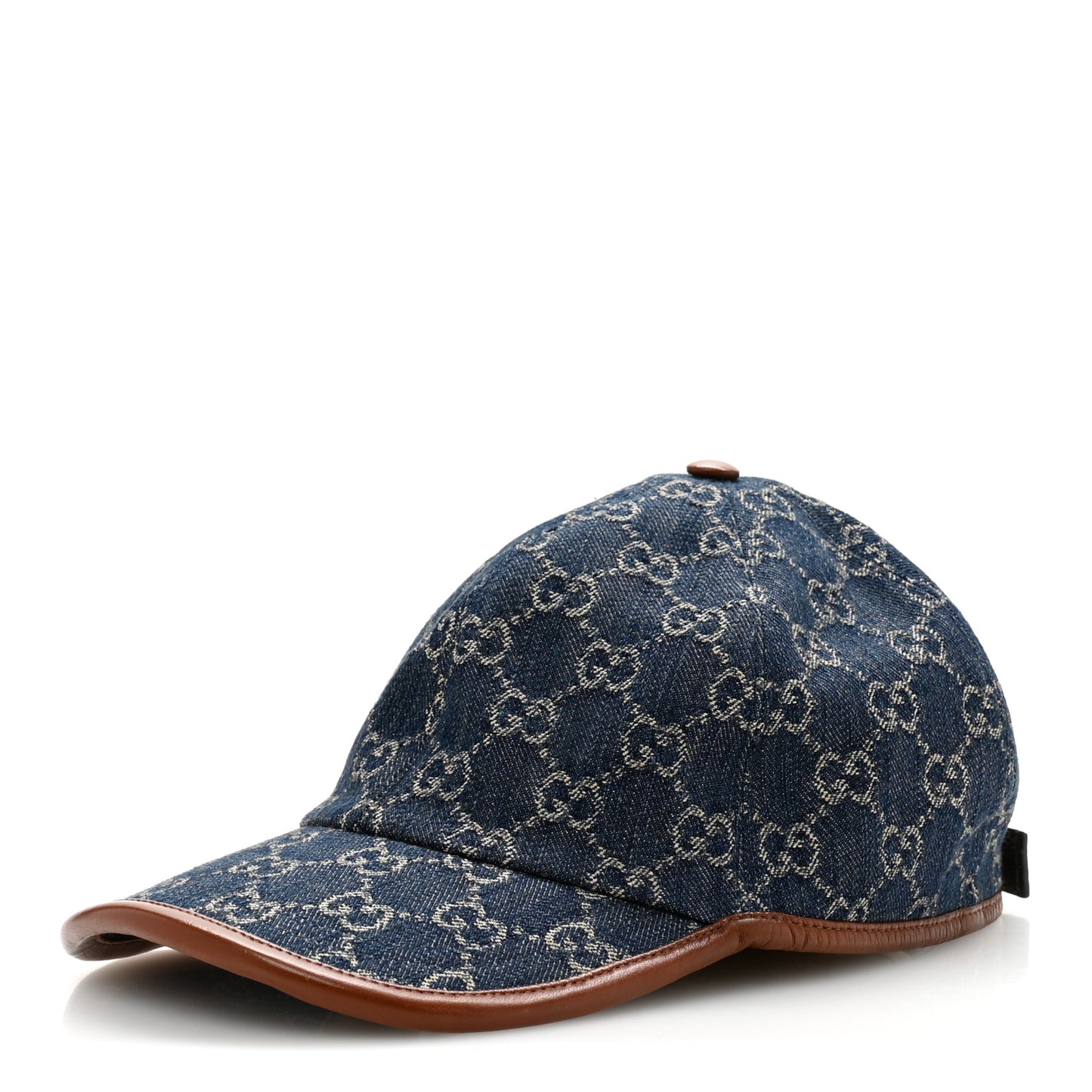 Washed Jacquard Denim Nappa GG Monogram Oscar Baseball Hat XL Denim Cuir