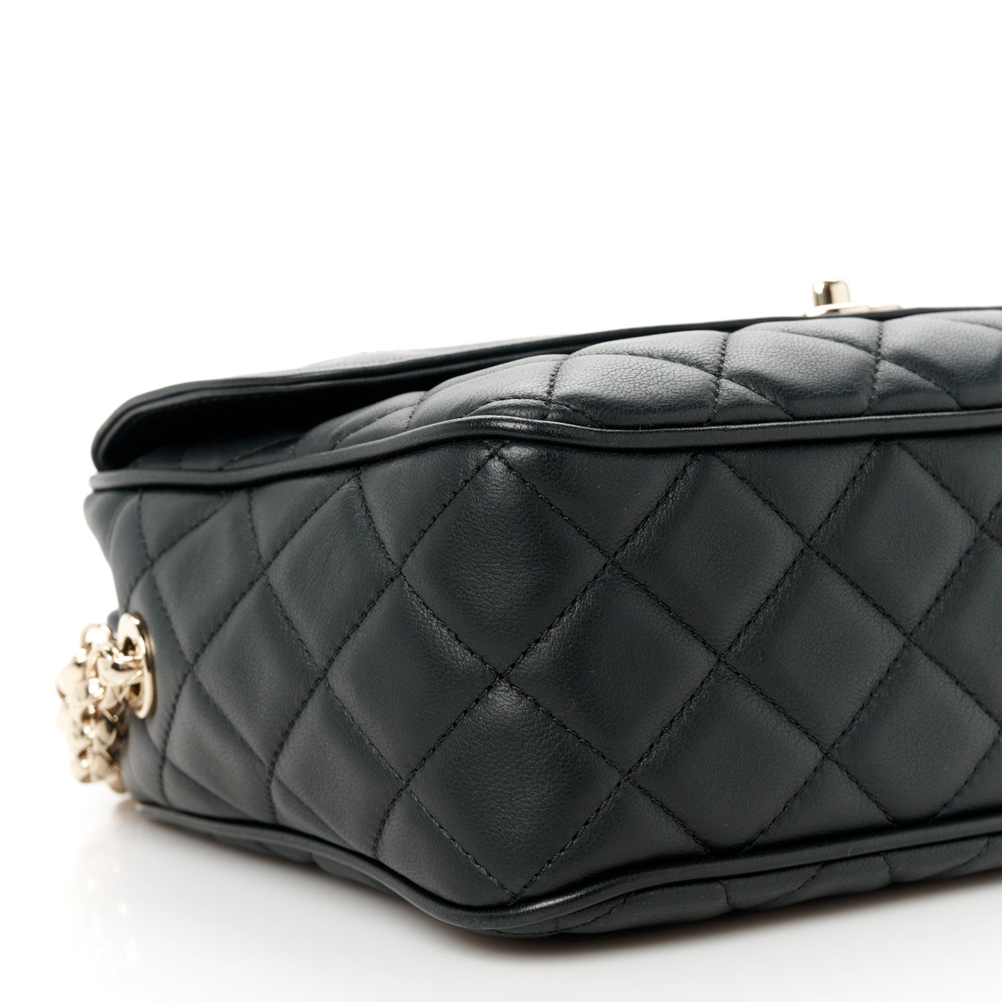 Lambskin Quilted Tassel Flap Camera Case Black