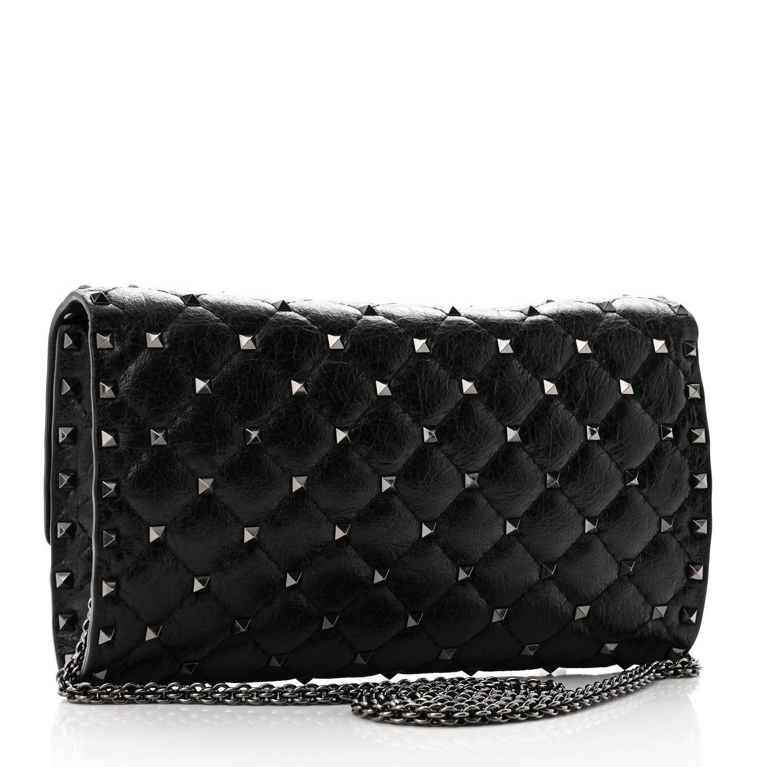 Valentino Garavani Craquele Nappa Rockstud Spike Wallet on Chain Black 3 of 10