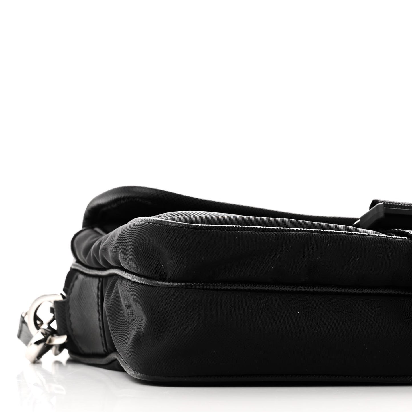 Re-Nylon Saffiano Pocket Single Snap Buckle Shoulder Bag Black