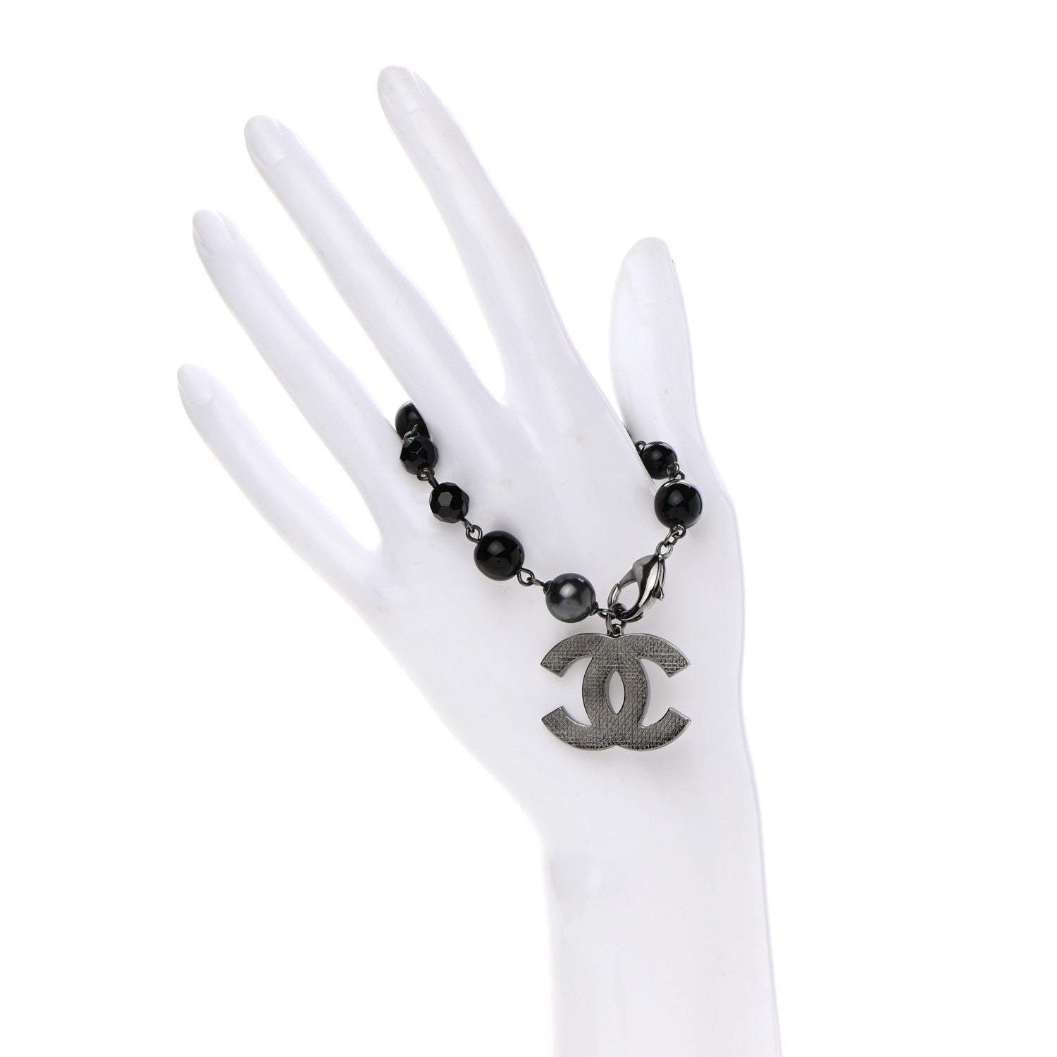 Chanel Ruthenium Pearl Beaded CC Bracelet Black 2 of 4