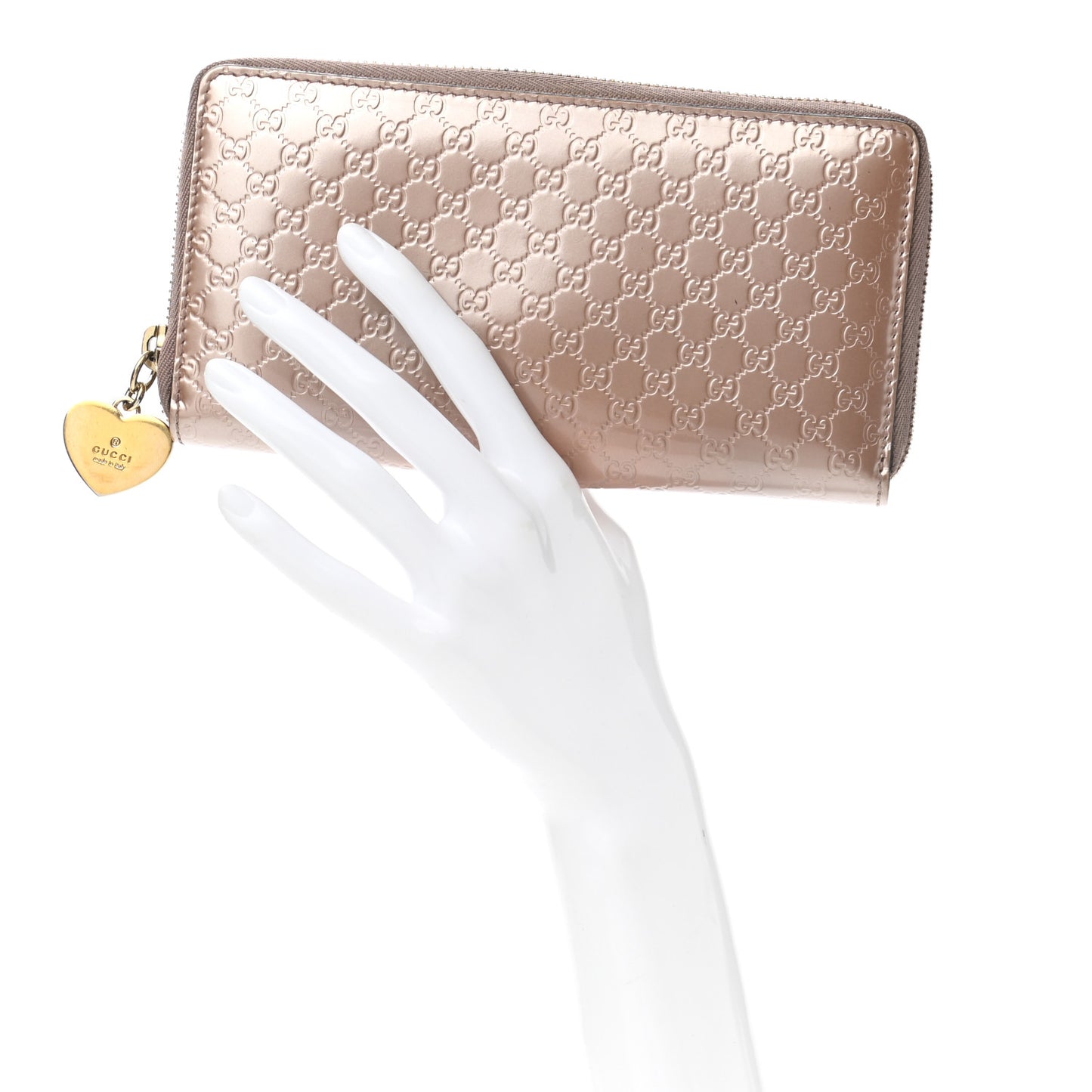 Metallic Microguccissima Zip Around Heart Wallet Pink