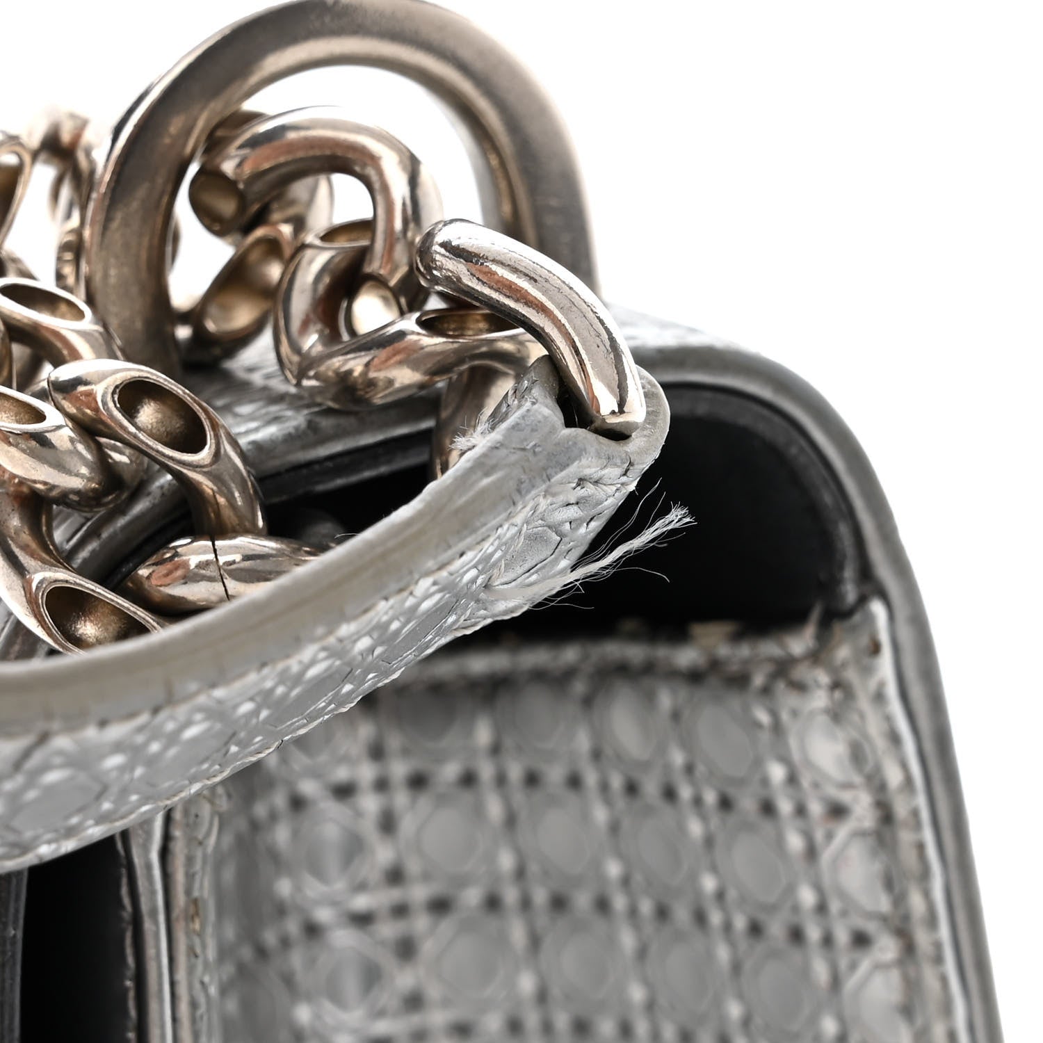 Christian Dior Metallic Patent Micro-Cannage Medium Diorama Flap Bag Silver 14 of 15