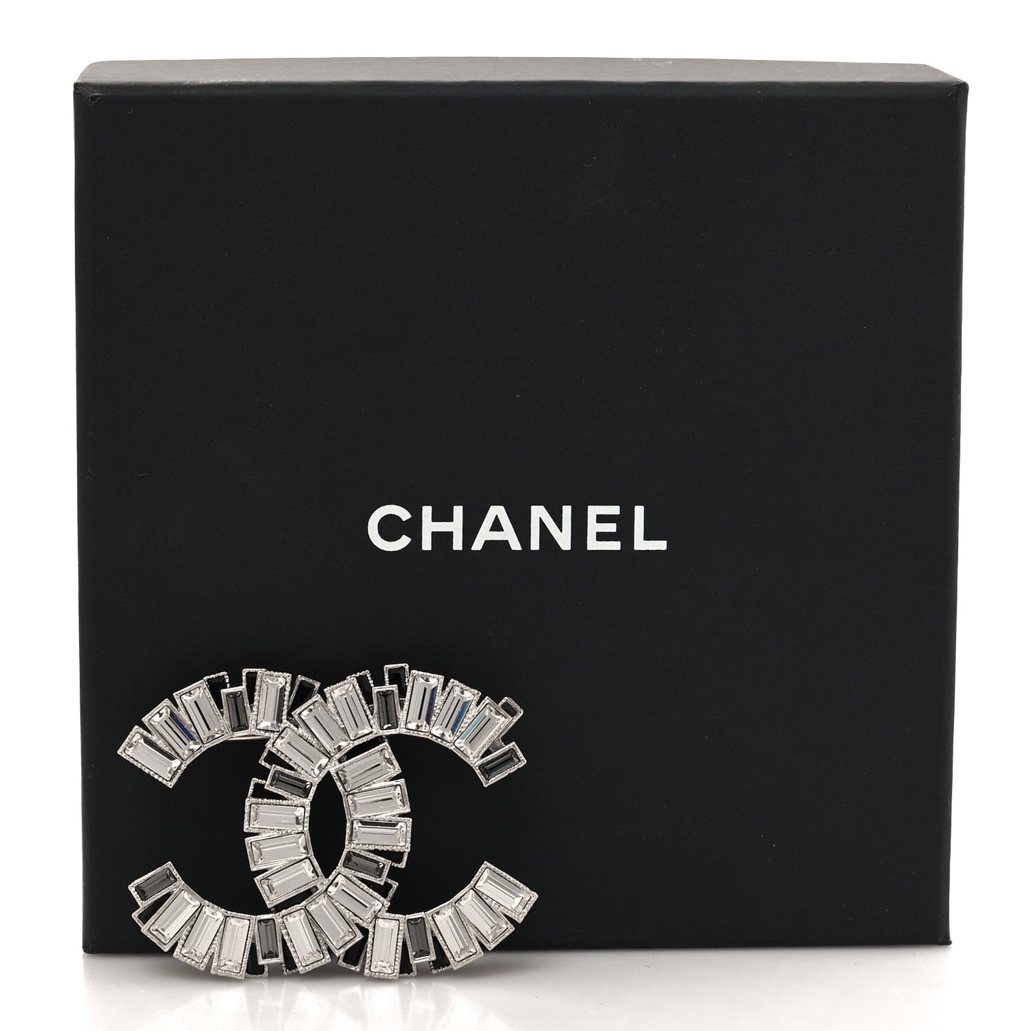 Crystal Baguette CC Brooch Silver Black