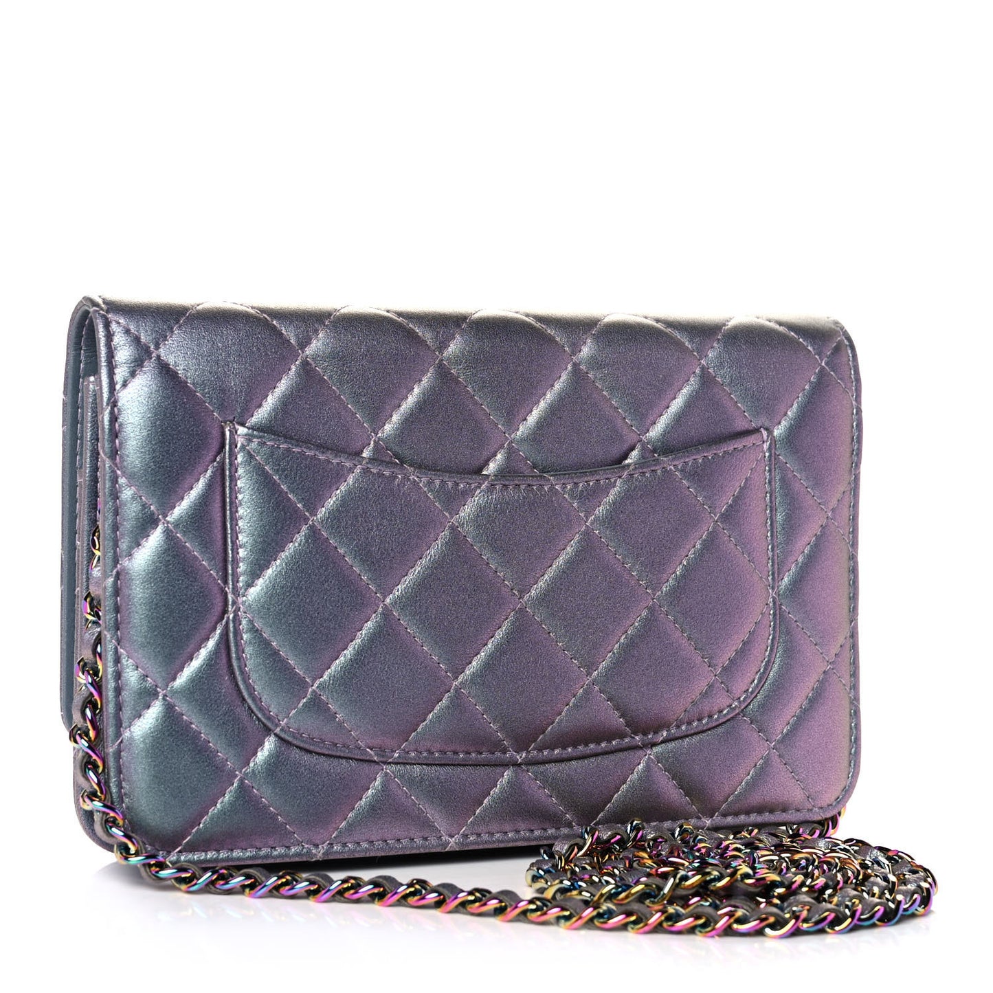 Iridescent Lambskin Quilted Reissue Wallet On Chain WOC Light Purple