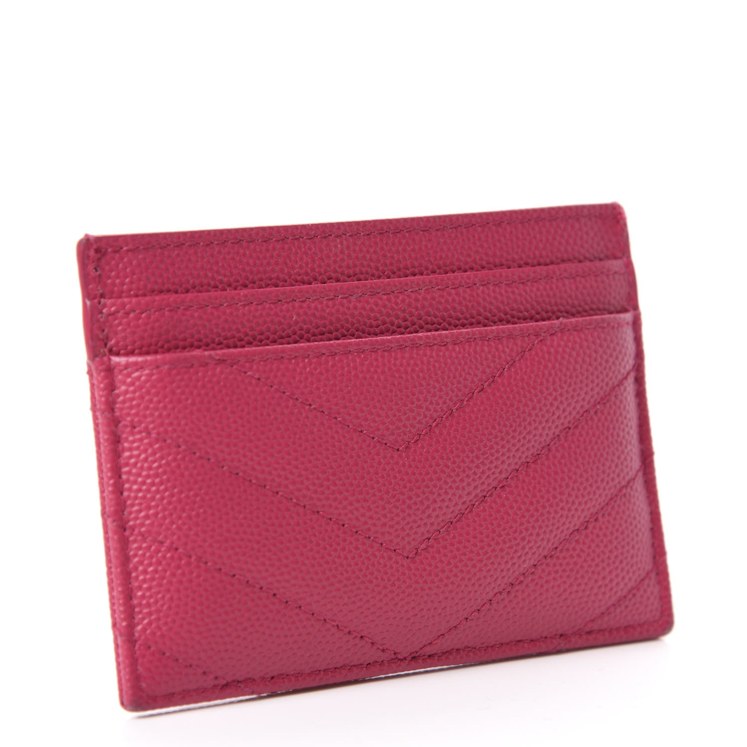 Saint Laurent Grain De Poudre Matelasse Chevron Monogram Credit Card Case Fresh Fuxia 3 of 9