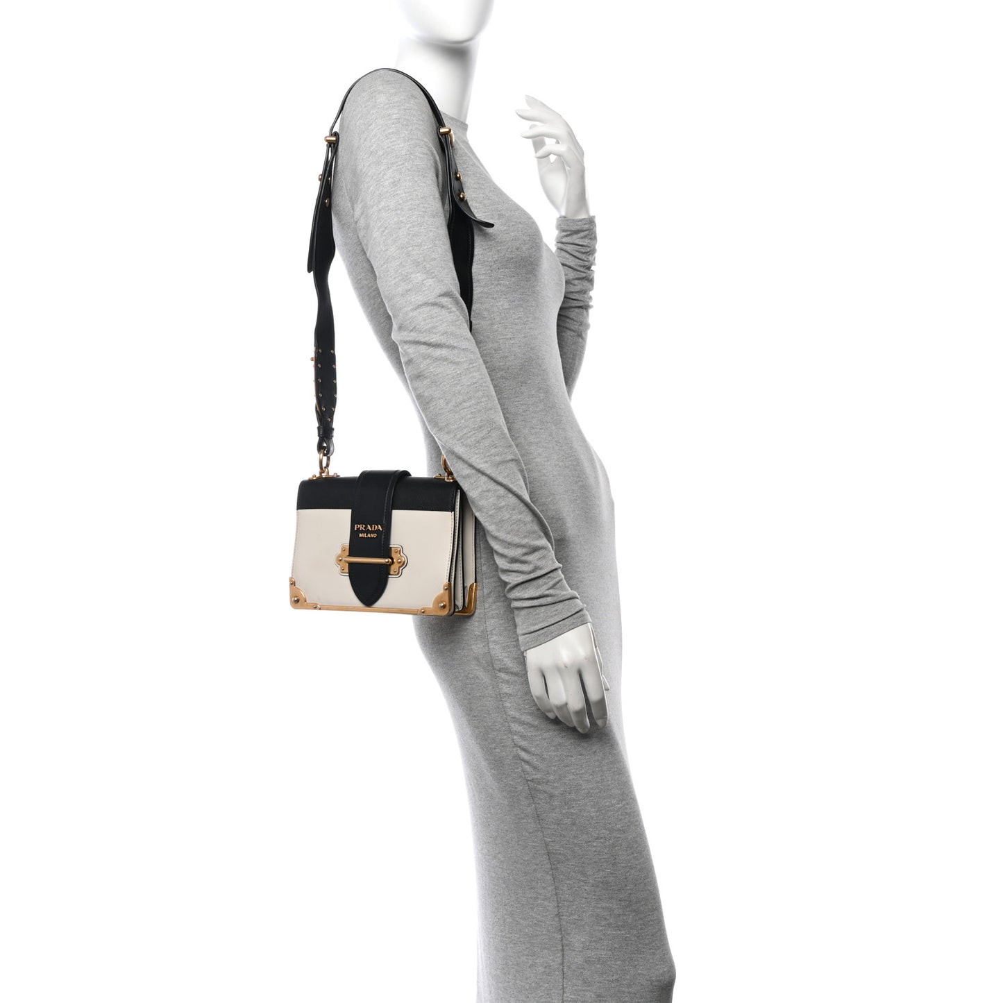 City Calfskin Saffiano Cahier Bag White Black