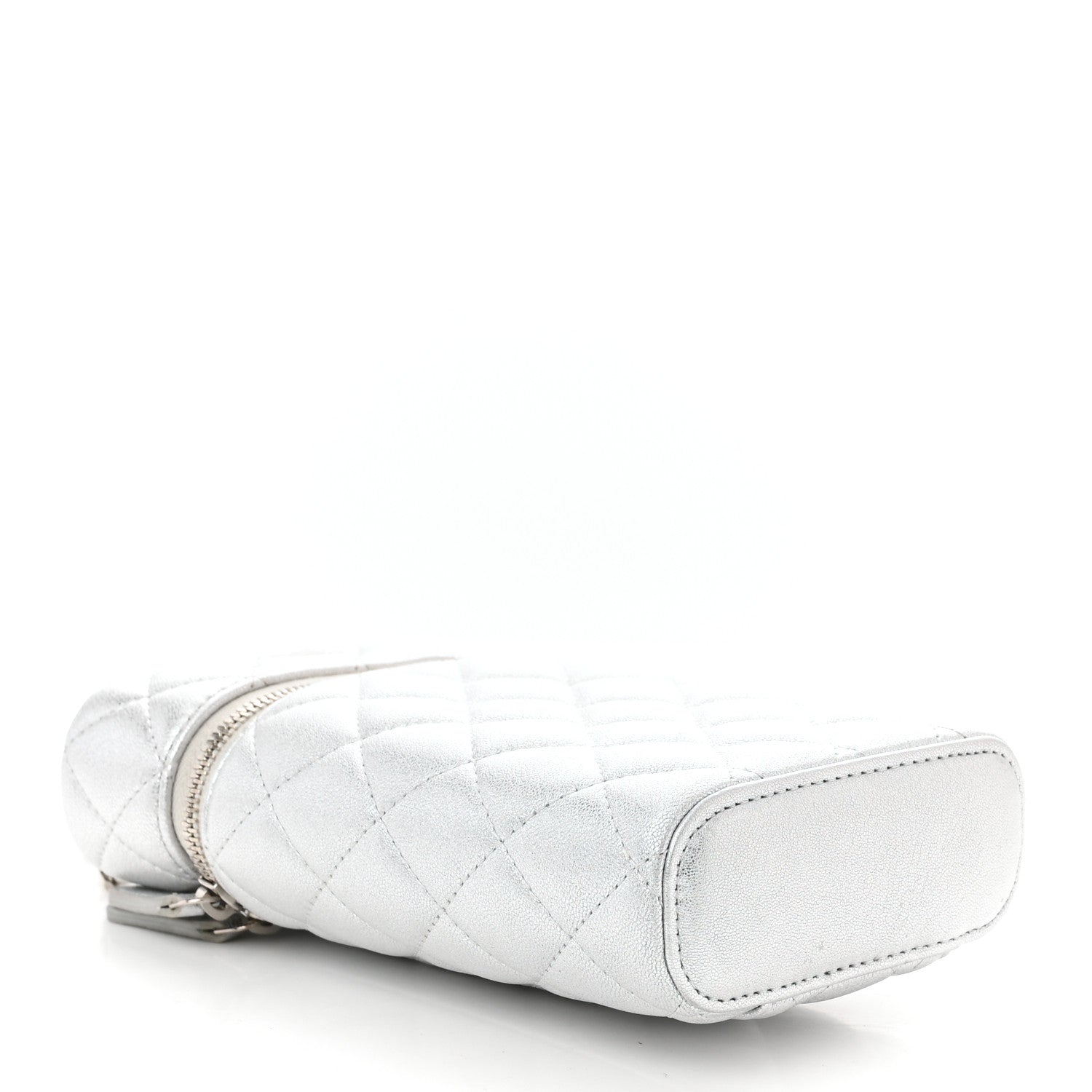 Chanel Metallic Lambskin Quilted Phone Holder With Chain Silver 3 of 12
