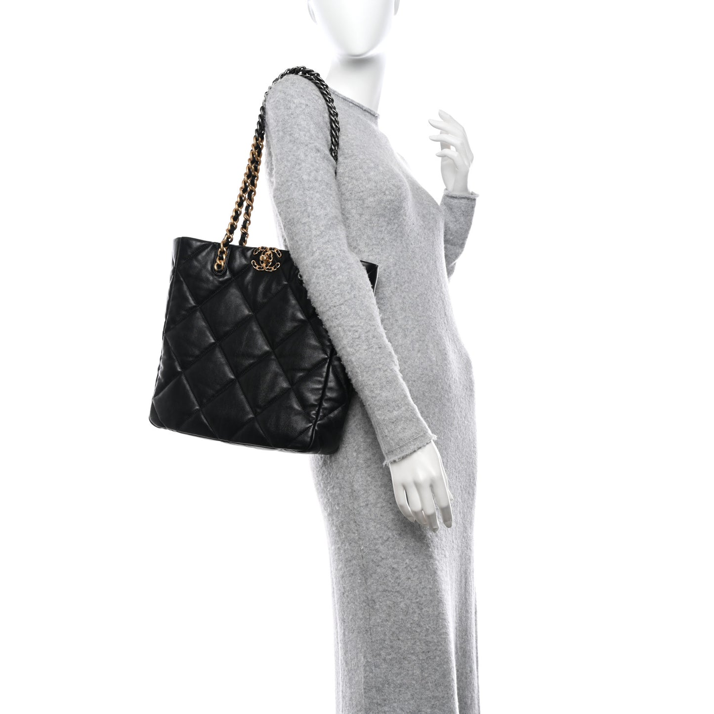 Lambskin Quilted Chanel 19 Shopping Bag Black