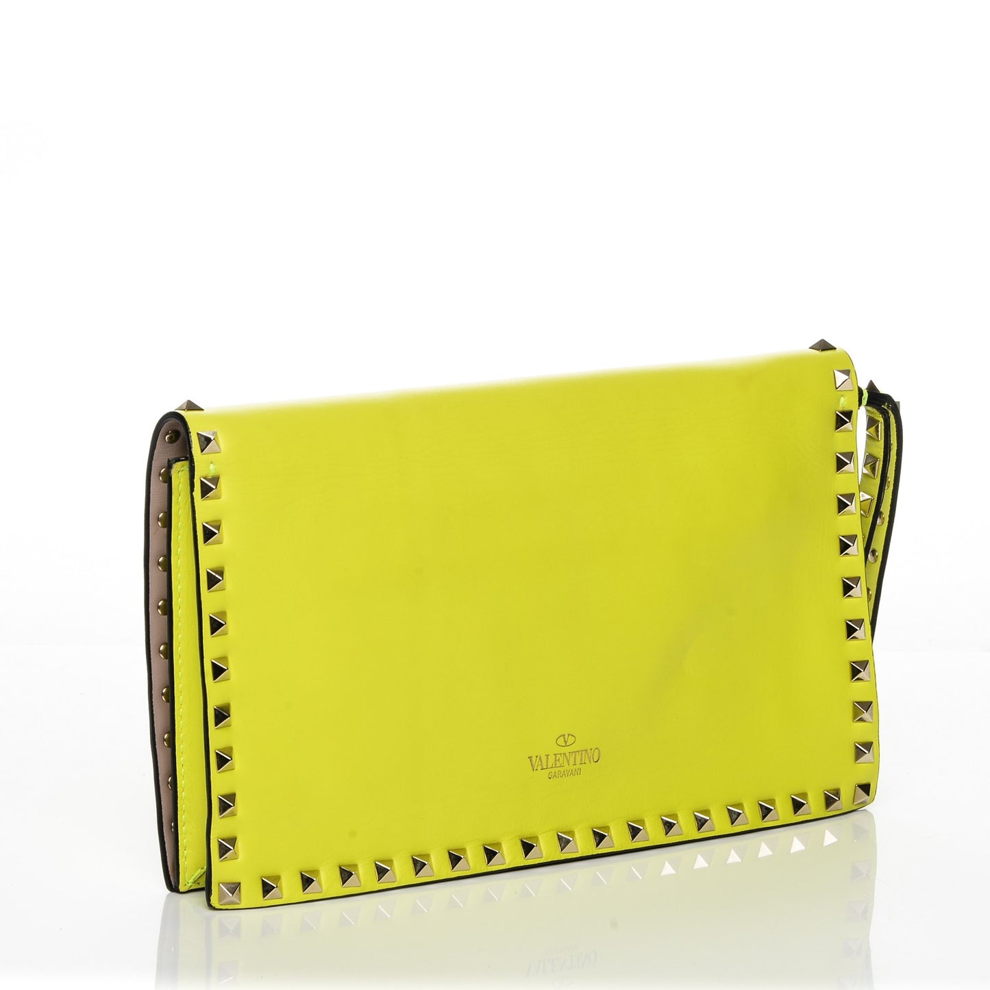 Nappa Rockstud Wristlet Clutch Yellow Fluo
