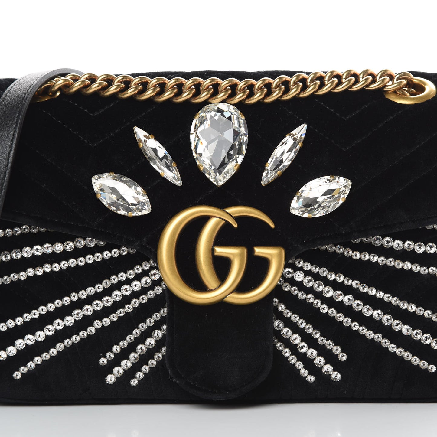 Velvet Matelasse Marquise Crystals Embroidered Small GG Marmont Shoulder Bag Black
