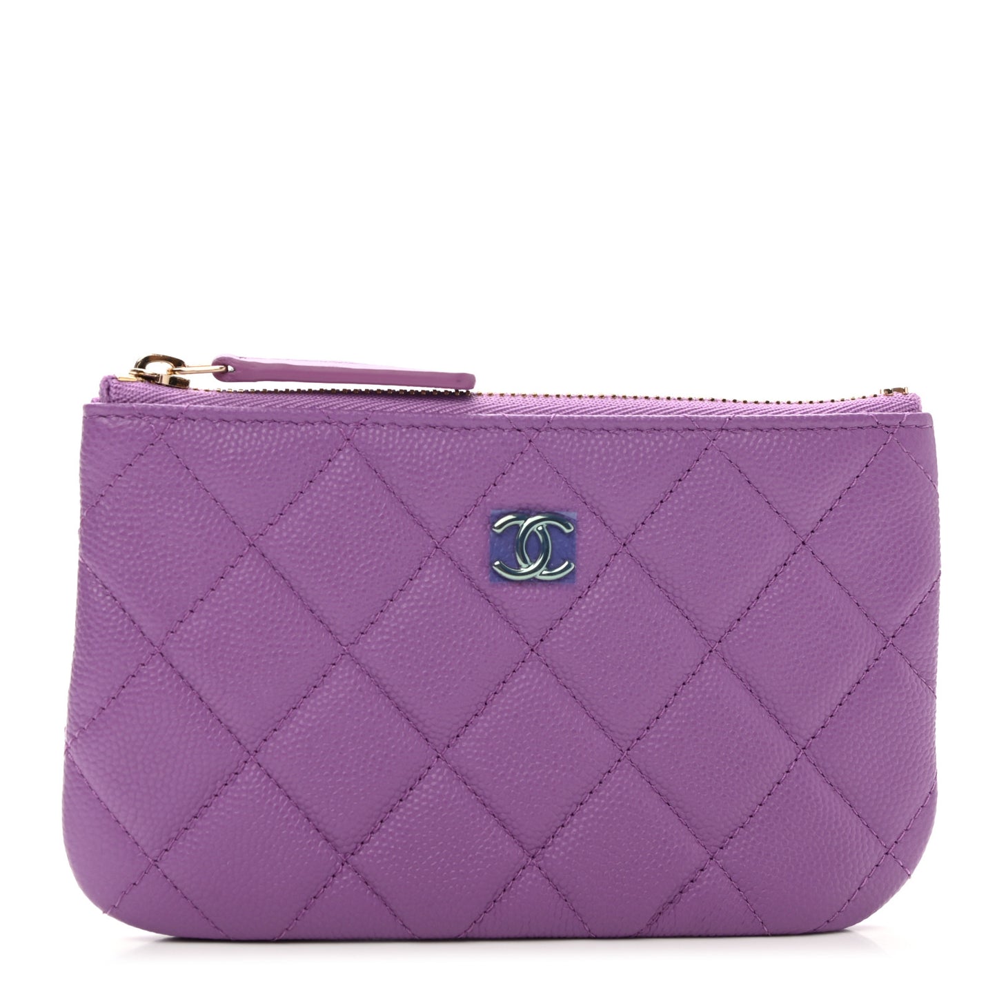 Caviar Quilted Small Cosmetic Case Purple