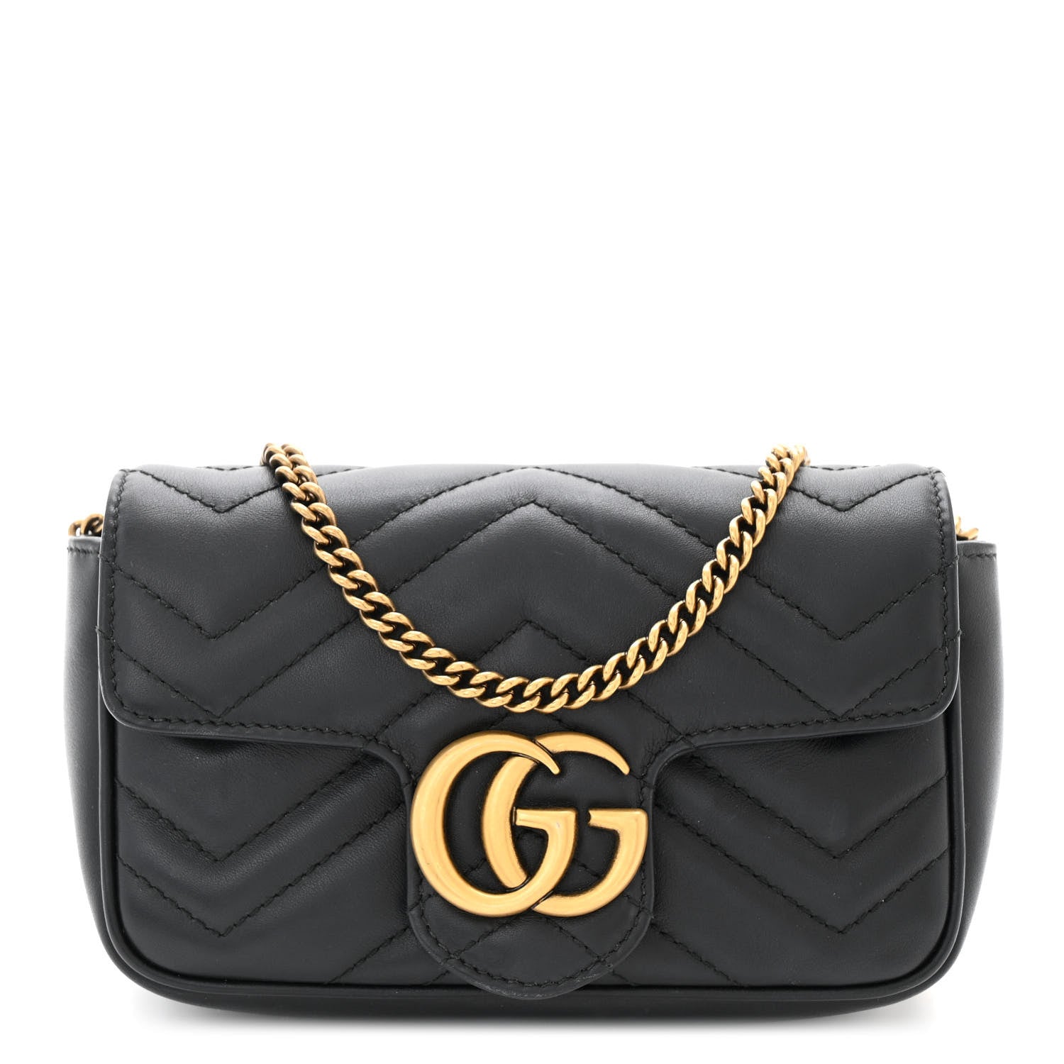 Gucci Calfskin Matelasse Super Mini GG Marmont Shoulder Bag Black 1 of 10
