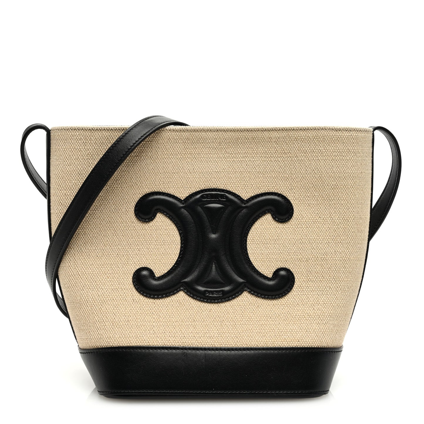 Canvas Calfskin Triomphe Small Bucket Bag Vanilla Black