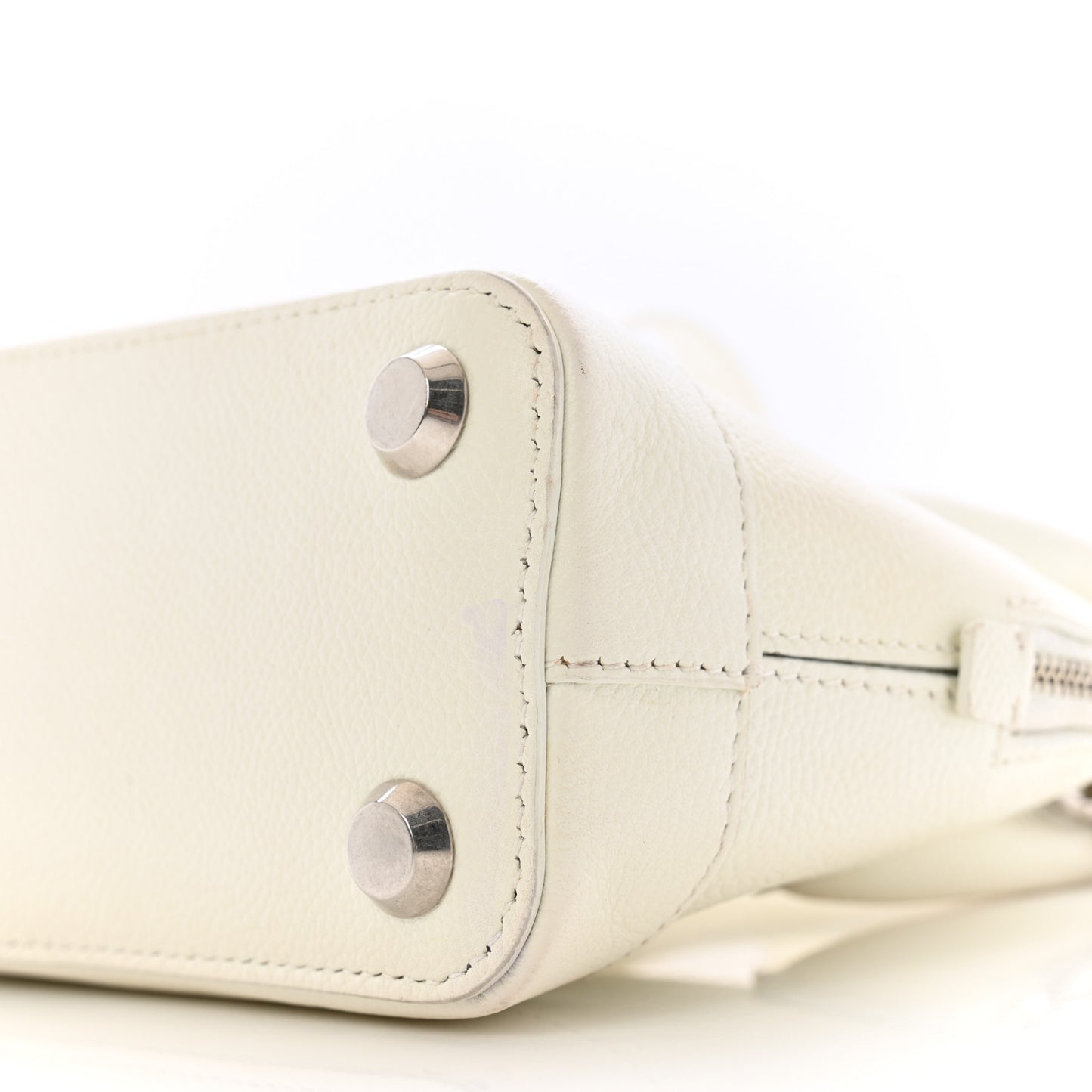 Grained Calfskin Logo XXS Ville Top Handle Bag White Light Green